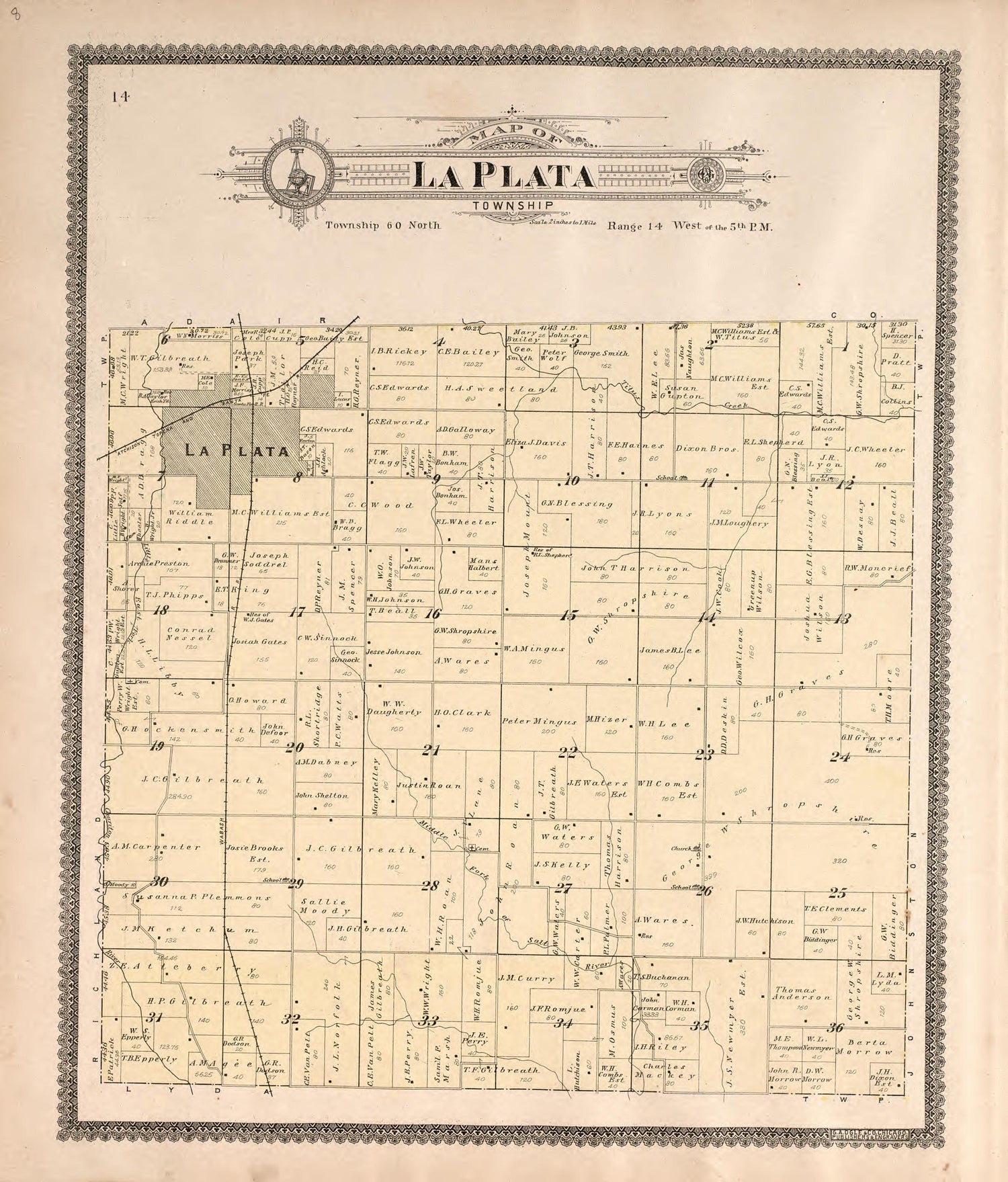 La Plata Township from Standard Atlas of Macon County, Missouri : Including a Plat Book of the Villages, Cities and Townships of the County, Map of the State, United States and World : Farmers Directory, Reference … 1897 by Relic Map Company