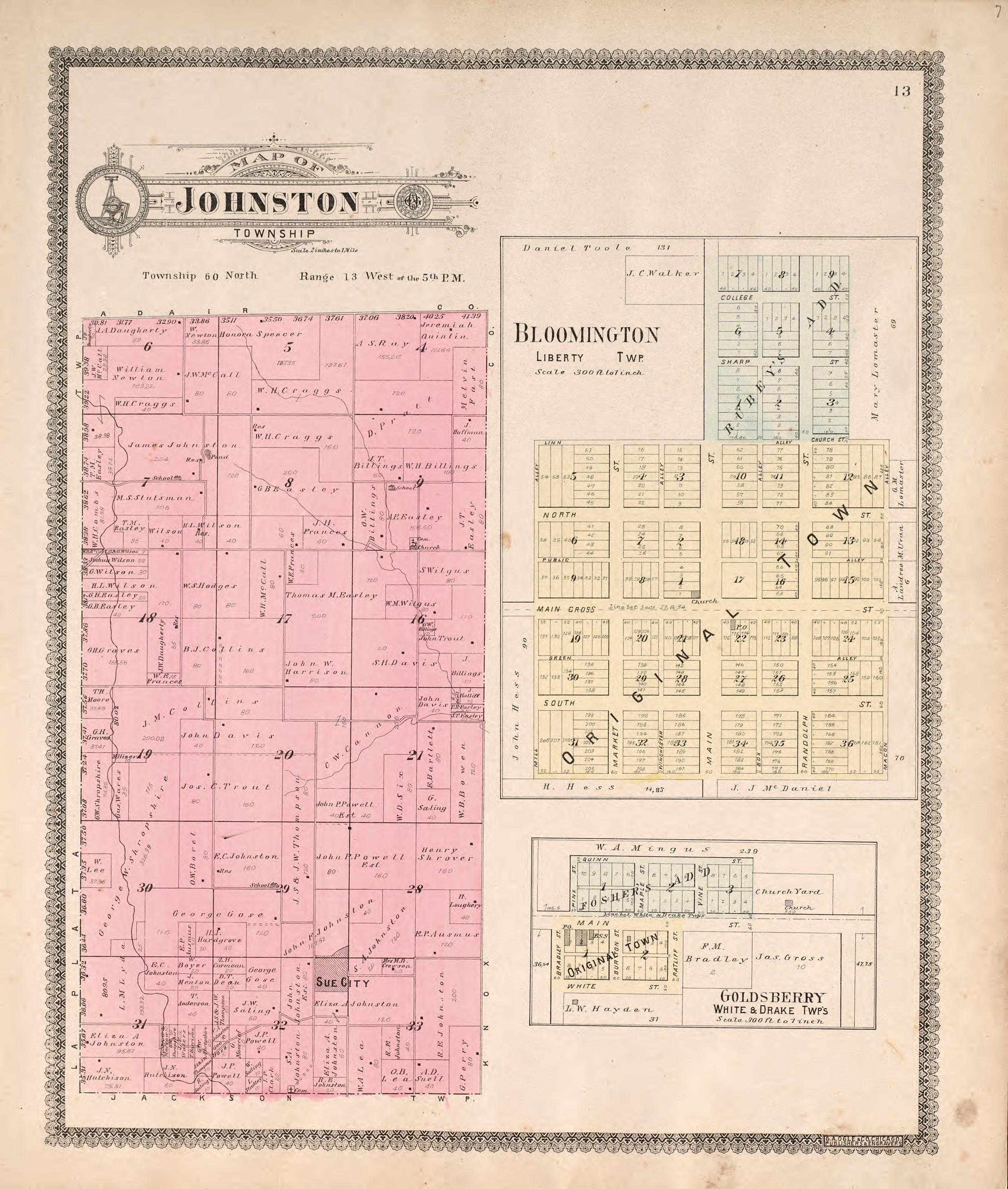 Johnston Township from Standard Atlas of Macon County, Missouri : Including a Plat Book of the Villages, Cities and Townships of the County, Map of the State, United States and World : Farmers Directory, Reference … 1897 by Relic Map Company