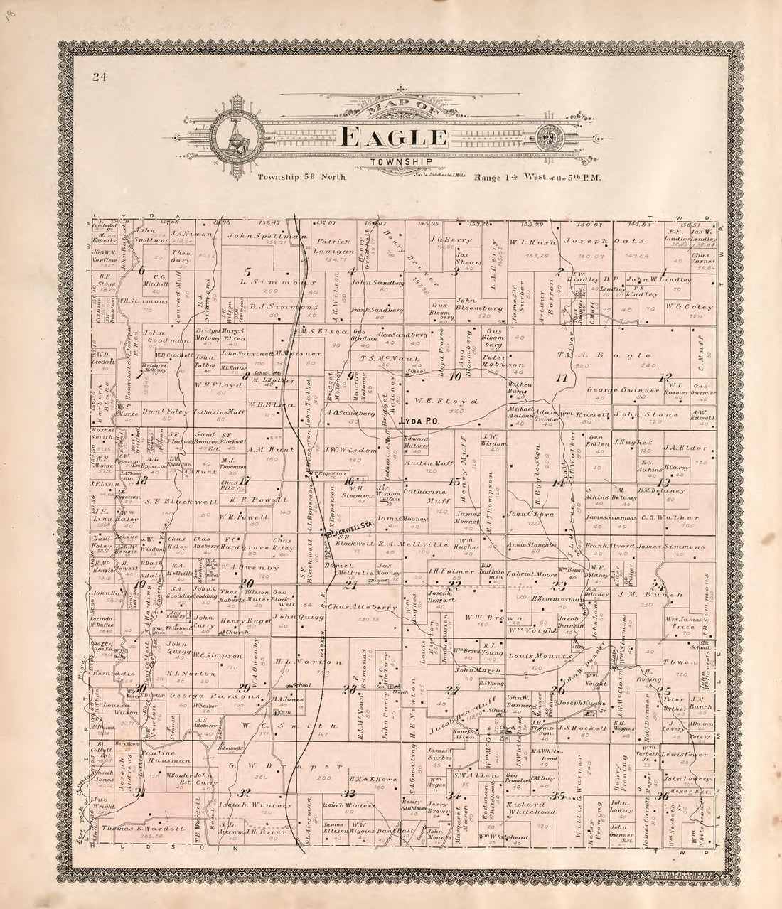 Eagle Township from Standard Atlas of Macon County, Missouri : Including a Plat Book of the Villages, Cities and Townships of the County, Map of the State, United States and World : Farmers Directory, Reference … 1897 by Relic Map Company
