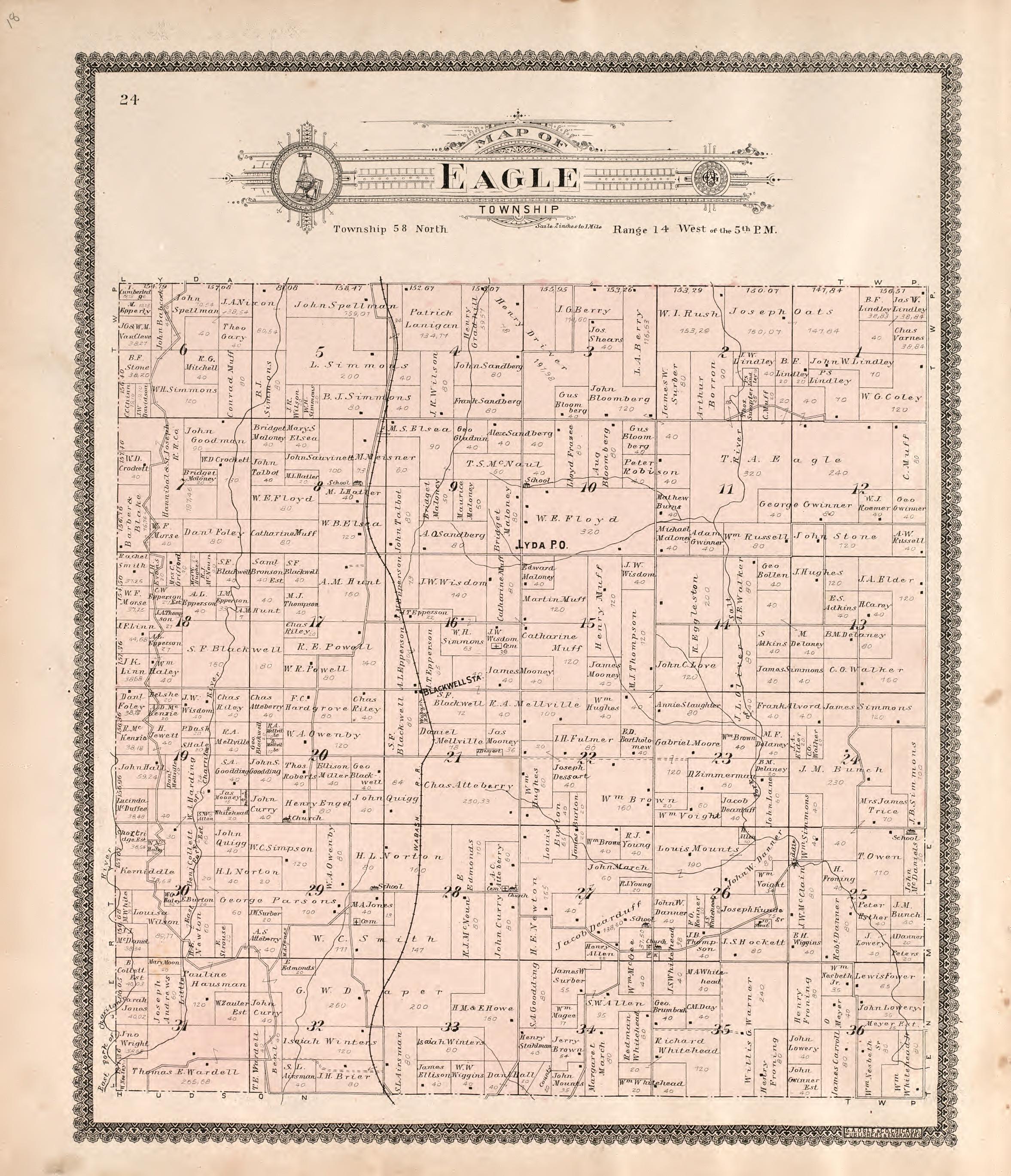 Eagle Township from Standard Atlas of Macon County, Missouri : Including a Plat Book of the Villages, Cities and Townships of the County, Map of the State, United States and World : Farmers Directory, Reference … 1897 by Relic Map Company