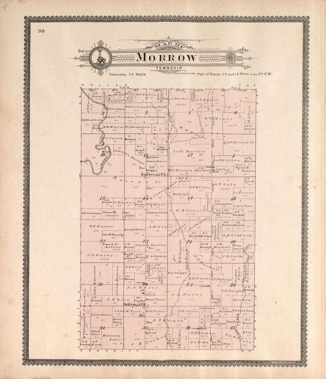 Morrow Township from Standard Atlas of Macon County, Missouri : Including a Plat Book of the Villages, Cities and Townships of the County, Map of the State, United States and World : Farmers Directory, Reference … 1897 by Relic Map Company