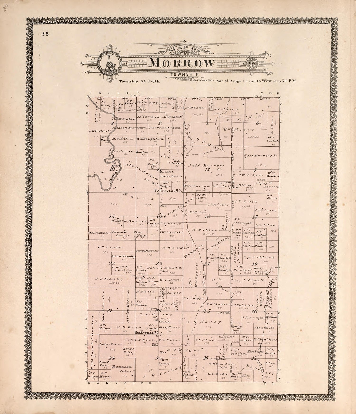 Morrow Township from Standard Atlas of Macon County, Missouri : Including a Plat Book of the Villages, Cities and Townships of the County, Map of the State, United States and World : Farmers Directory, Reference … 1897 by Relic Map Company
