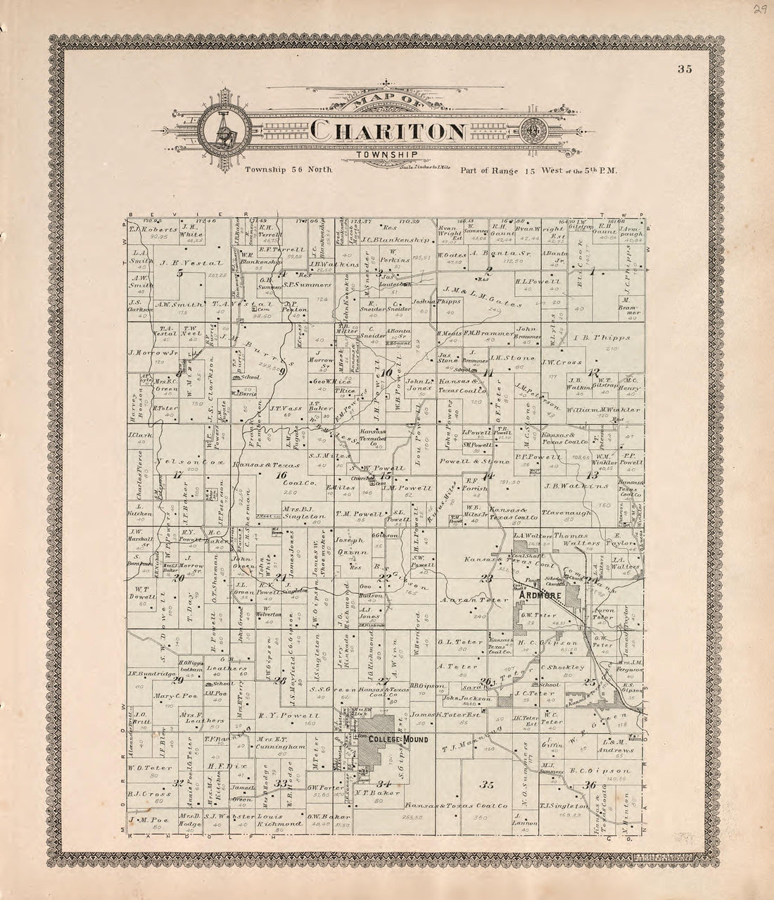 Chariton Township from Standard Atlas of Macon County, Missouri : Including a Plat Book of the Villages, Cities and Townships of the County, Map of the State, United States and World : Farmers Directory, Reference … 1897 by Relic Map Company