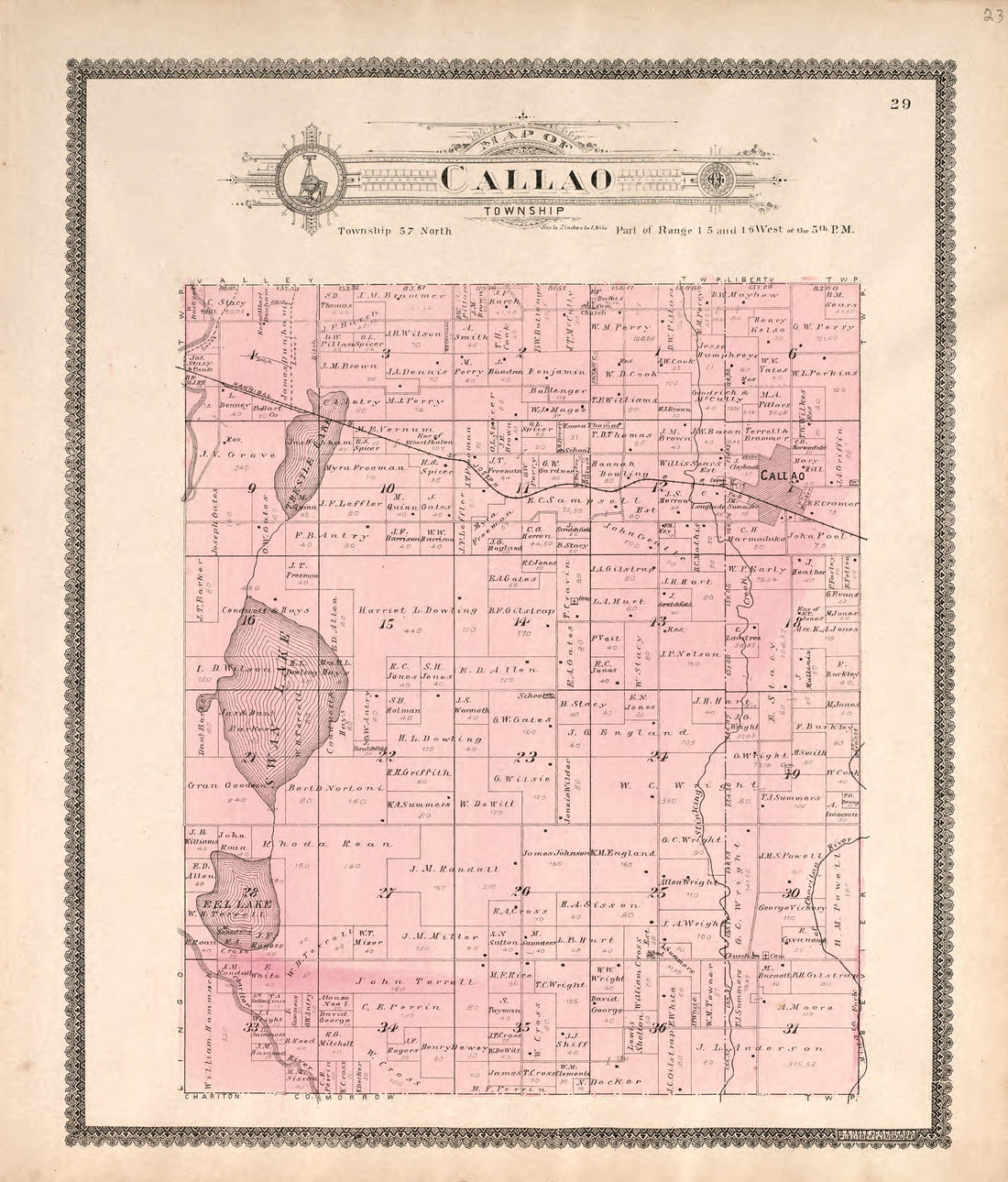Callao Township from Standard Atlas of Macon County, Missouri : Including a Plat Book of the Villages, Cities and Townships of the County, Map of the State, United States and World : Farmers Directory, Reference … 1897 by Relic Map Company