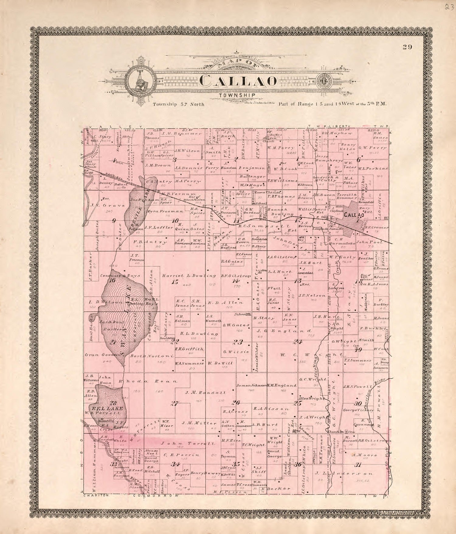 Callao Township from Standard Atlas of Macon County, Missouri : Including a Plat Book of the Villages, Cities and Townships of the County, Map of the State, United States and World : Farmers Directory, Reference … 1897 by Relic Map Company
