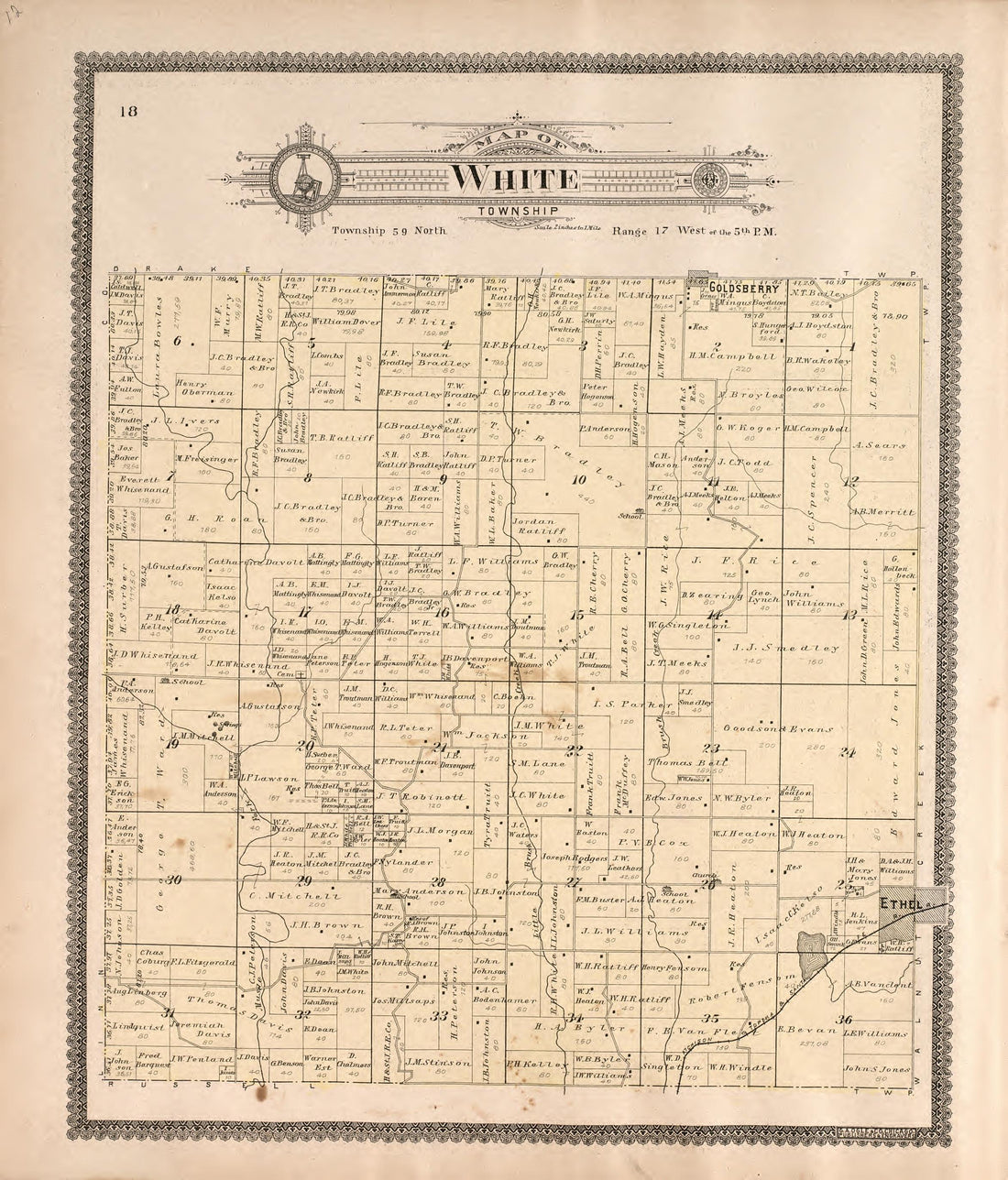 White Township from Standard Atlas of Macon County, Missouri : Including a Plat Book of the Villages, Cities and Townships of the County, Map of the State, United States and World : Farmers Directory, Reference … 1897 by Relic Map Company