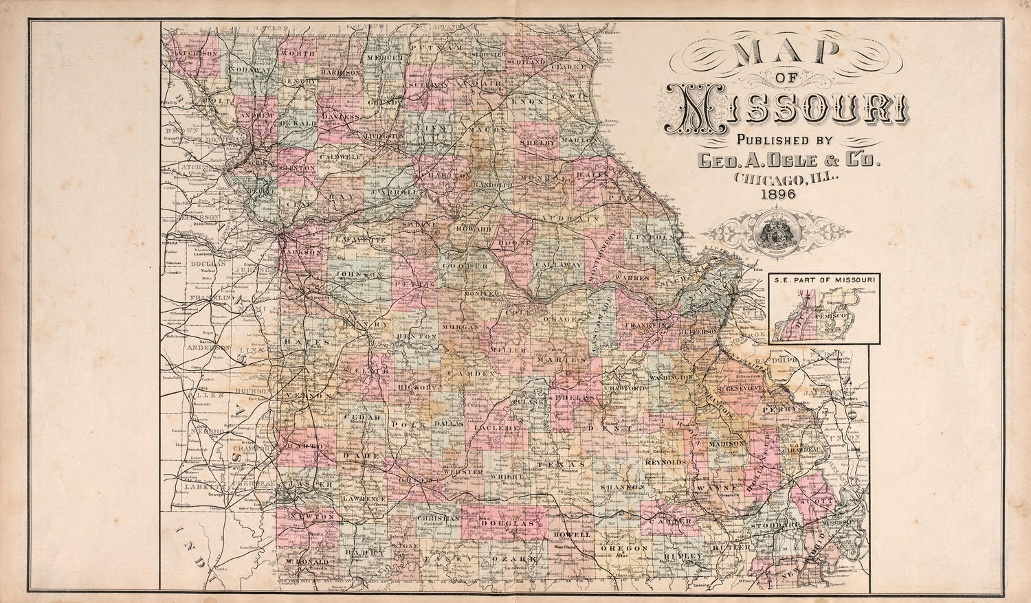 Missouri from Standard Atlas of Macon County, Missouri : Including a Plat Book of the Villages, Cities and Townships of the County, Map of the State, United States and World : Farmers Directory, Reference … 1897 by Relic Map Company