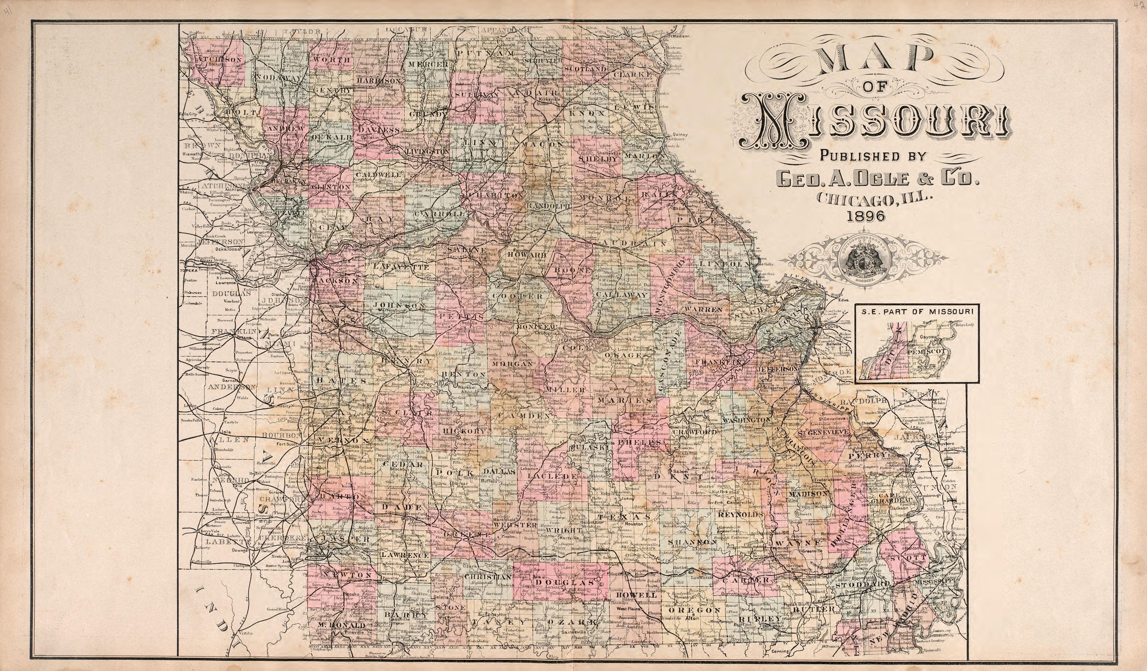 Missouri from Standard Atlas of Macon County, Missouri : Including a Plat Book of the Villages, Cities and Townships of the County, Map of the State, United States and World : Farmers Directory, Reference … 1897 by Relic Map Company