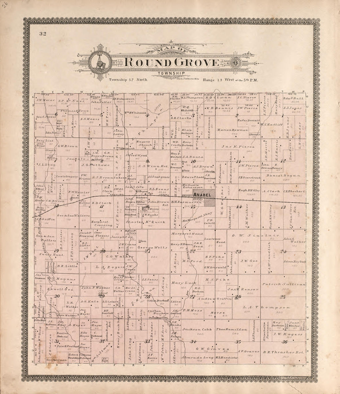 Round Grove Township from Standard Atlas of Macon County, Missouri : Including a Plat Book of the Villages, Cities and Townships of the County, Map of the State, United States and World : Farmers Directory, Reference … 1897 by Relic Map Company