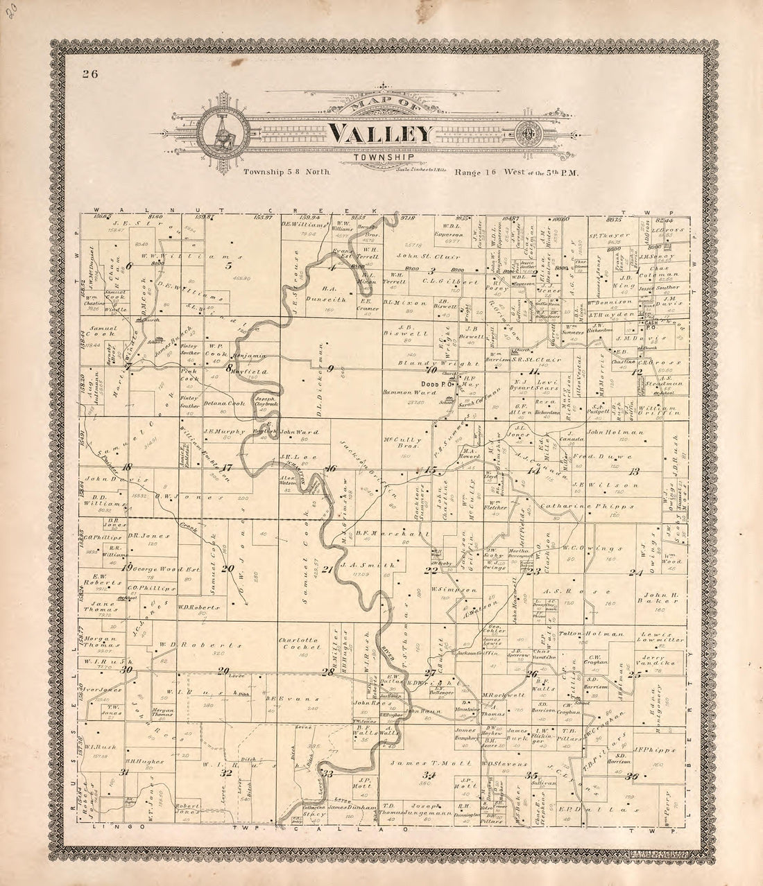 Valley Township from Standard Atlas of Macon County, Missouri : Including a Plat Book of the Villages, Cities and Townships of the County, Map of the State, United States and World : Farmers Directory, Reference … 1897 by Relic Map Company