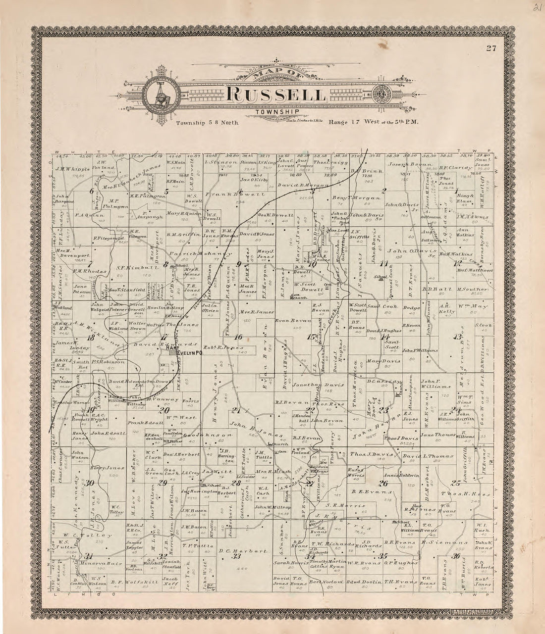 Russell Township from Standard Atlas of Macon County, Missouri : Including a Plat Book of the Villages, Cities and Townships of the County, Map of the State, United States and World : Farmers Directory, Reference … 1897 by Relic Map Company