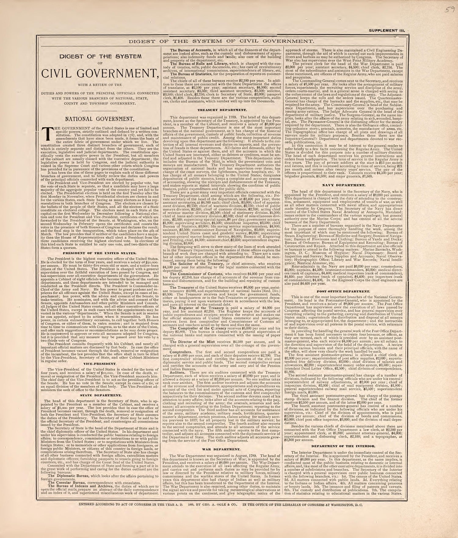 Digest of the System of Civil Government from Standard Atlas of Macon County, Missouri : Including a Plat Book of the Villages, Cities and Townships of the County, Map of the State, United States and World : Farmers Directory, Reference … 1897 by Relic Map Company
