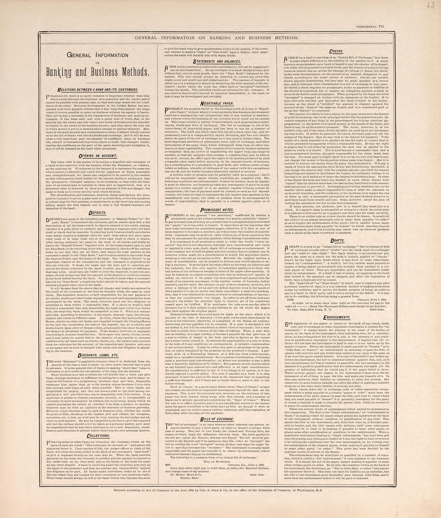General Information On Banking &amp; Business Methods from Standard Atlas of Macon County, Missouri : Including a Plat Book of the Villages, Cities and Townships of the County, Map of the State, United States and World : Farmers Directory, Reference … 1897 by Relic Map Company