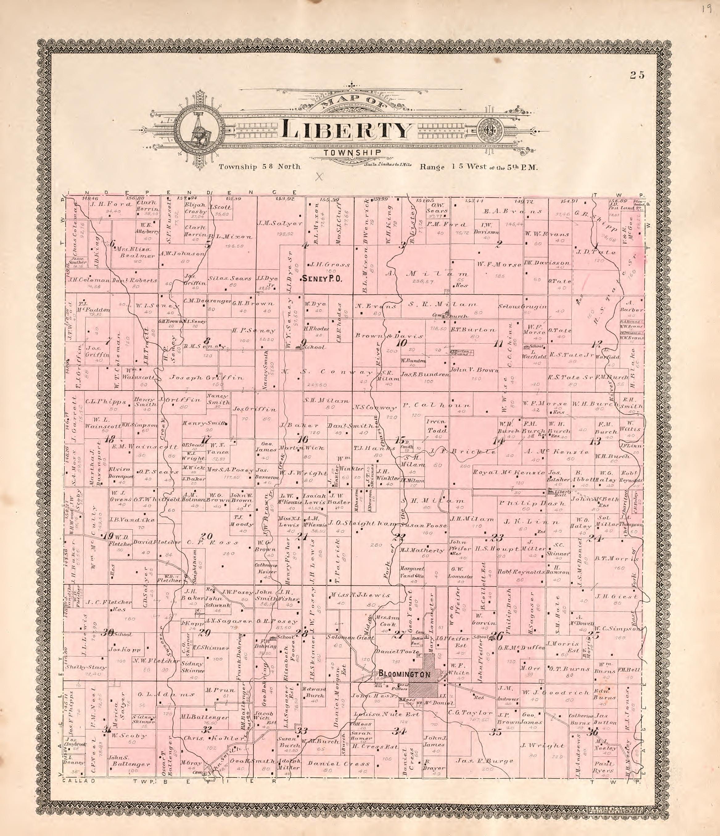 Liberty Township from Standard Atlas of Macon County, Missouri : Including a Plat Book of the Villages, Cities and Townships of the County, Map of the State, United States and World : Farmers Directory, Reference … 1897 by Relic Map Company