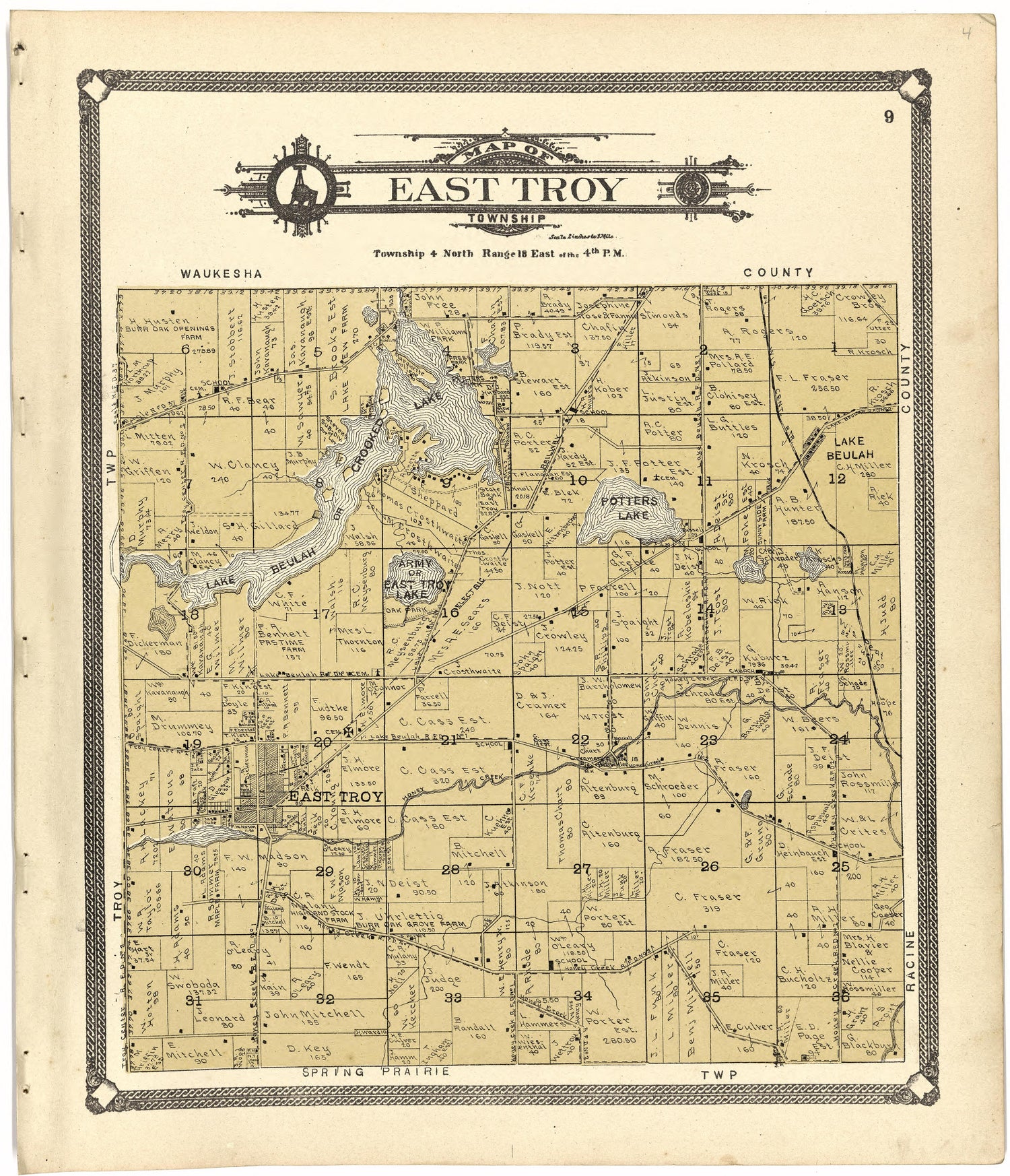 Map of East Troy Township from Standard Atlas of Walworth County, Wisconsin 1907 by Relic Map Company