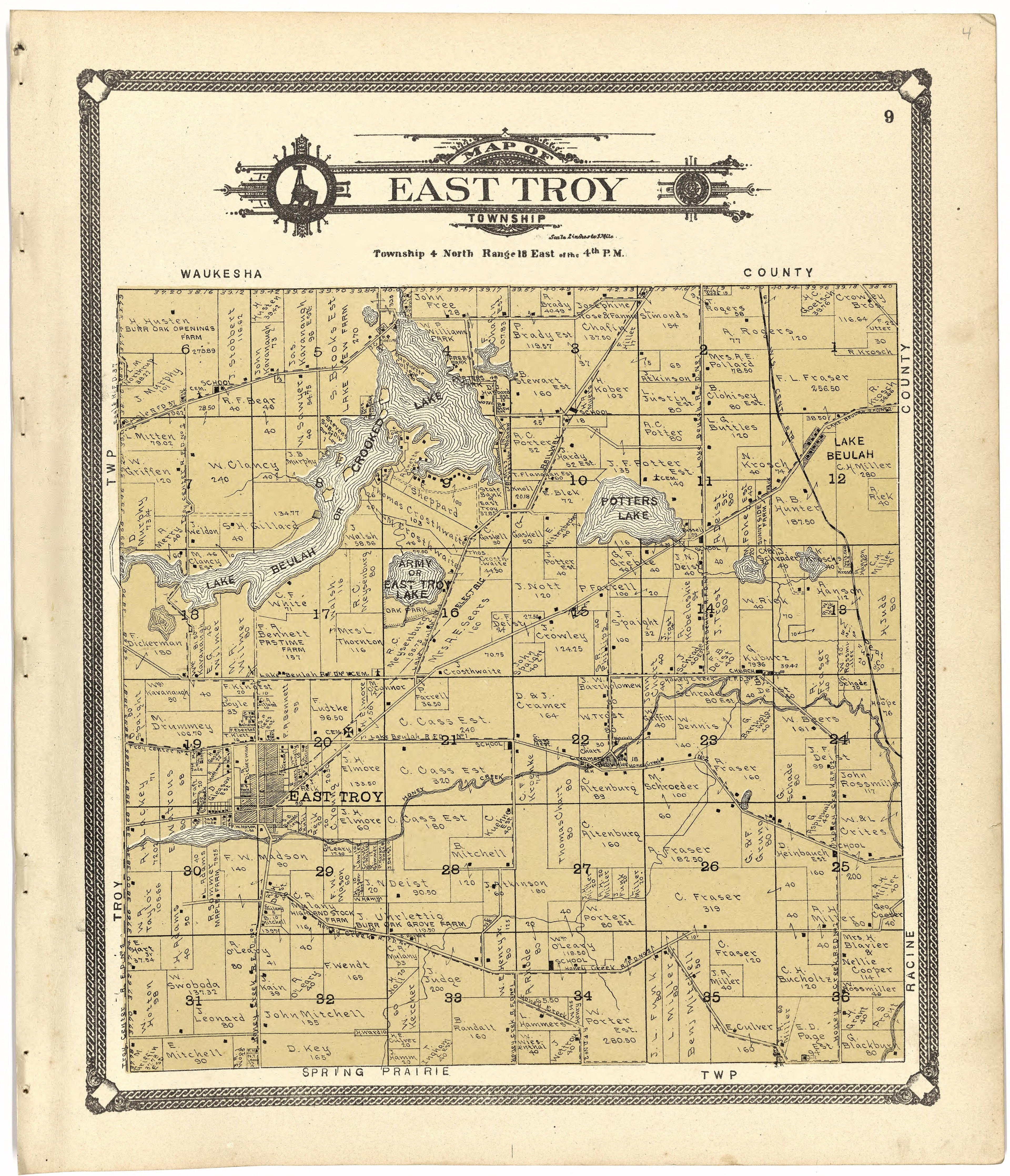 Map of East Troy Township from Standard Atlas of Walworth County, Wisconsin 1907 by Relic Map Company
