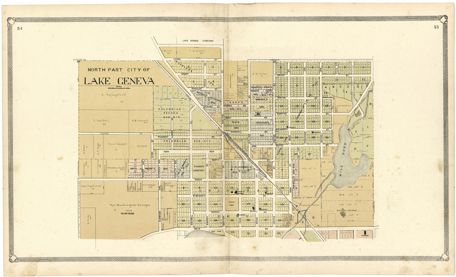 North Part City of Lake Geneva from Standard Atlas of Walworth County, Wisconsin 1907 by Relic Map Company