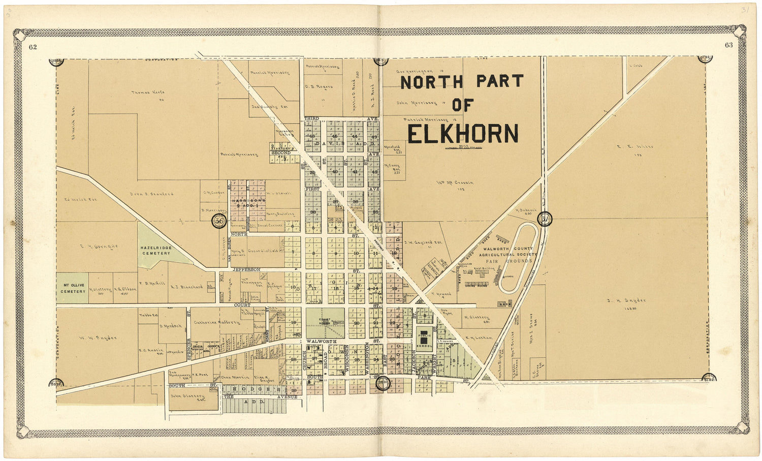 North Part of Elkhorn from Standard Atlas of Walworth County, Wisconsin 1907 by Relic Map Company