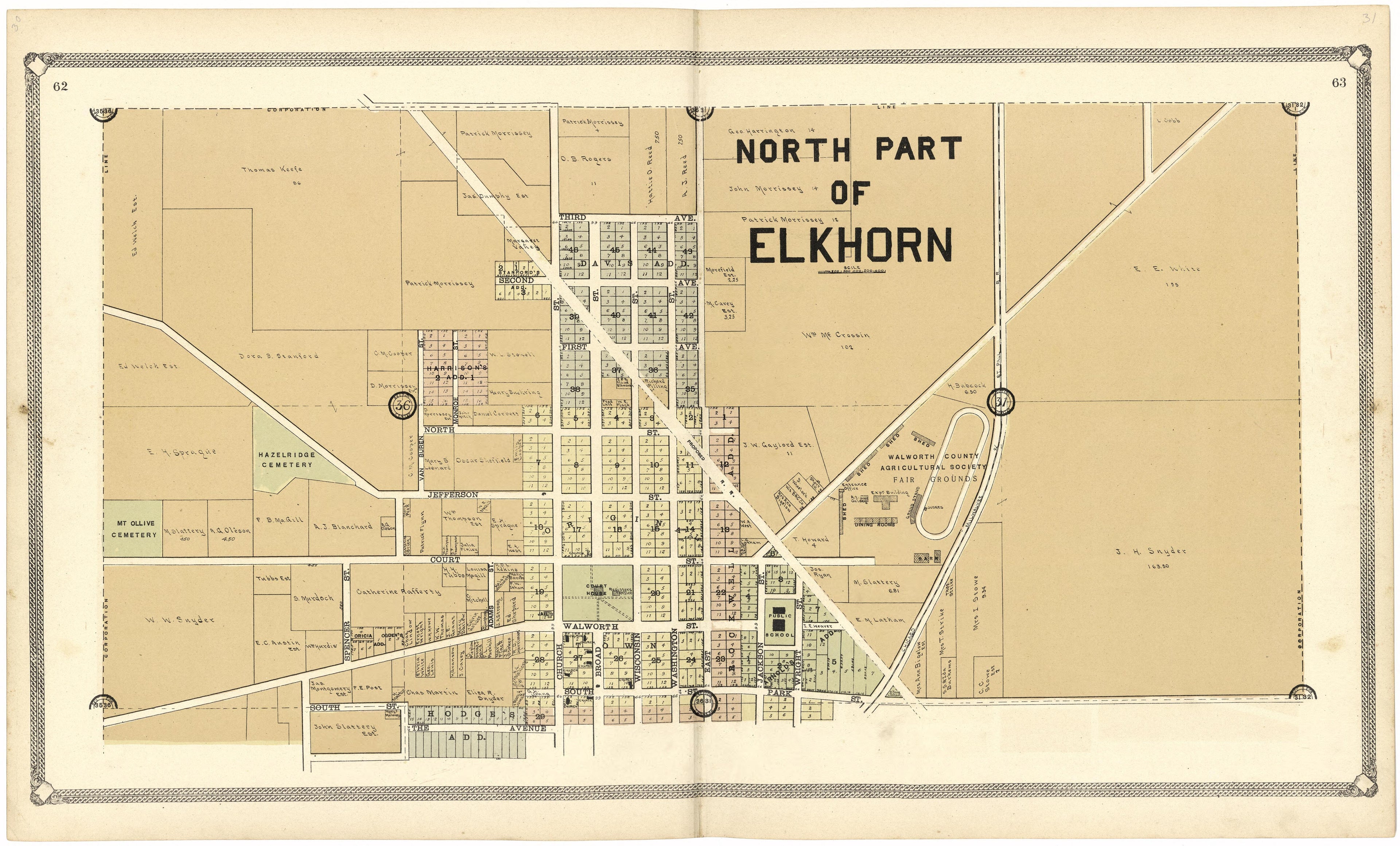 North Part of Elkhorn from Standard Atlas of Walworth County, Wisconsin 1907 by Relic Map Company