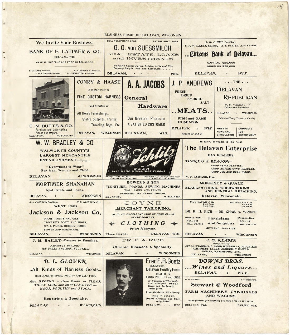 Business Firms of Delavan, Wisconsin from Standard Atlas of Walworth County, Wisconsin : Including a Plat Book of the Villages, Cities and Townships of the County, Patrons Directory, Reference Business Directory and Departments Devoted to General Info... by Relic Map Company
