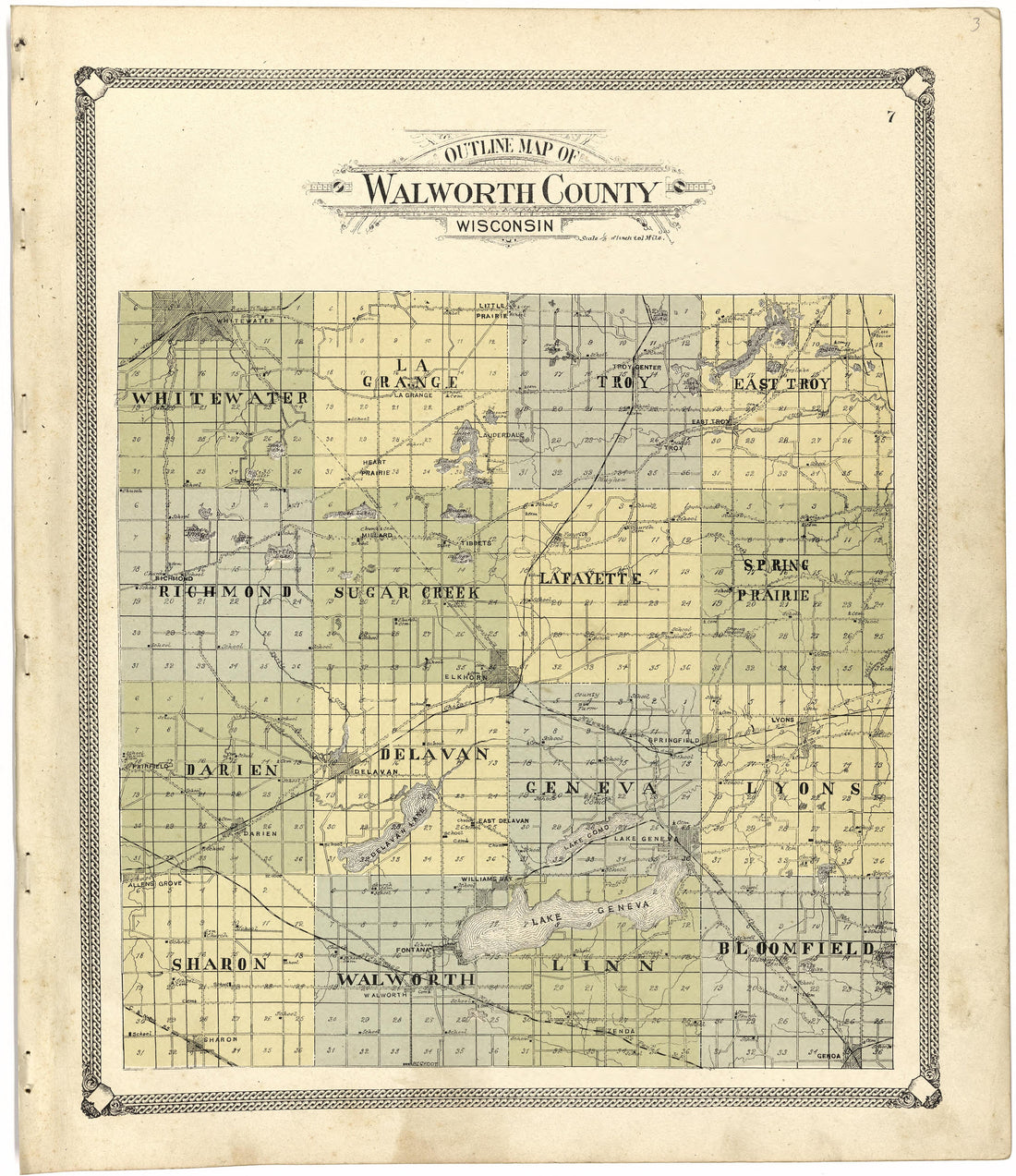 Outline Map of Walworth County, Wisconsin from Standard Atlas of Walworth County, Wisconsin : Including a Plat Book of the Villages, Cities and Townships of the County, Patrons Directory, Reference Business Directory and Departments Devoted to General... by Relic Map Company