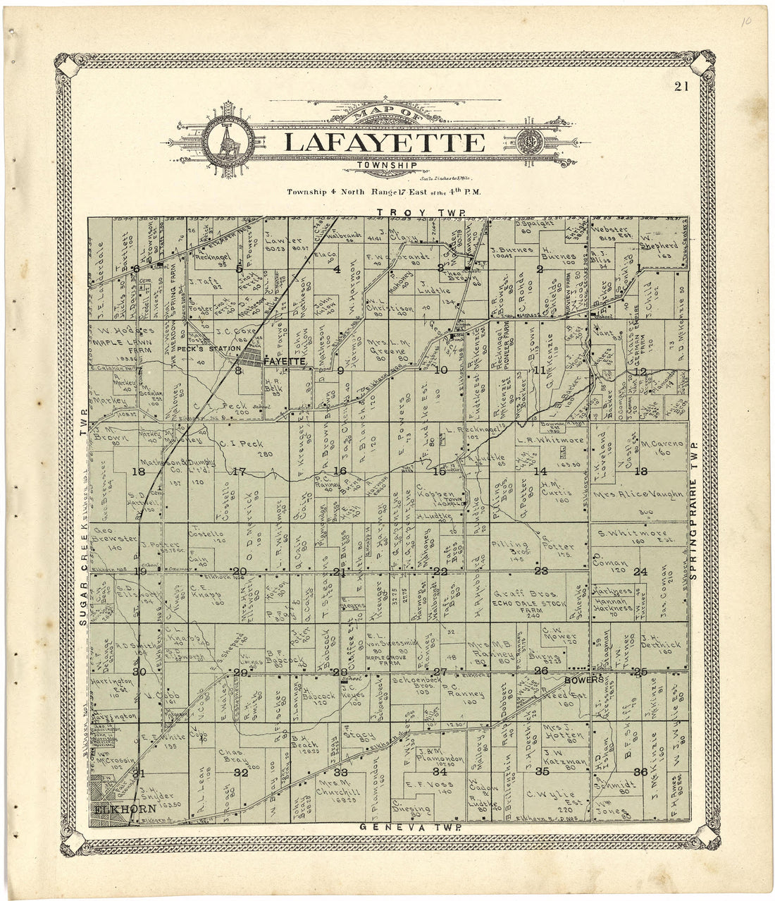 Map of Lafayette Township from Standard Atlas of Walworth County, Wisconsin 1907 by Relic Map Company