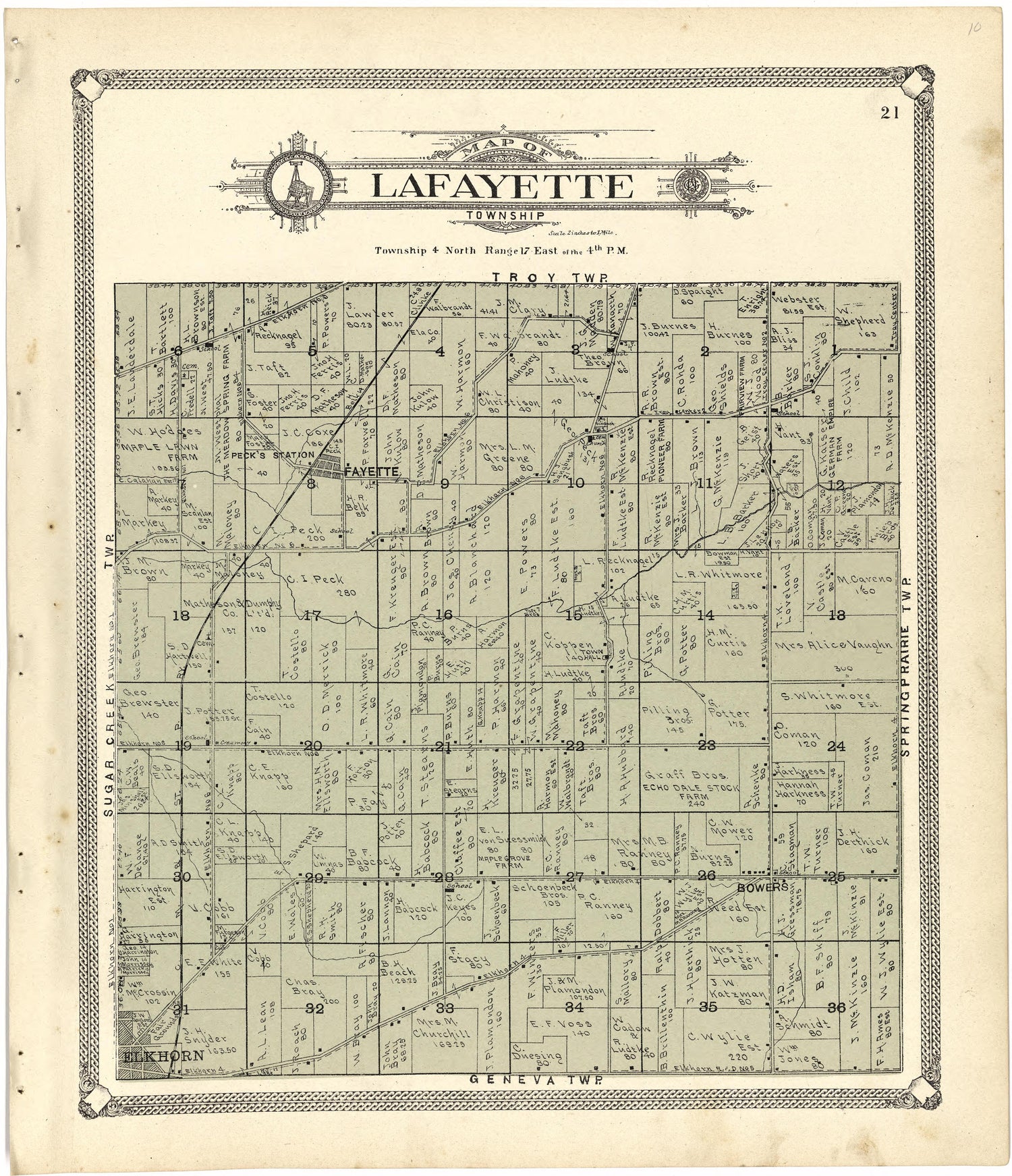 Map of Lafayette Township from Standard Atlas of Walworth County, Wisconsin 1907 by Relic Map Company