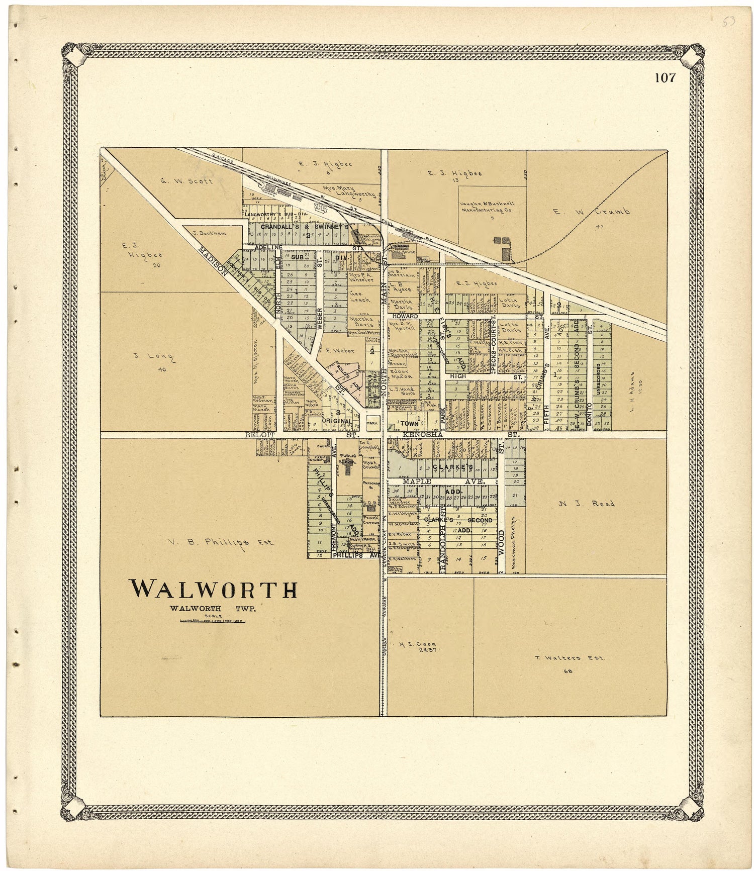 Walworth from Standard Atlas of Walworth County, Wisconsin 1907 by Relic Map Company