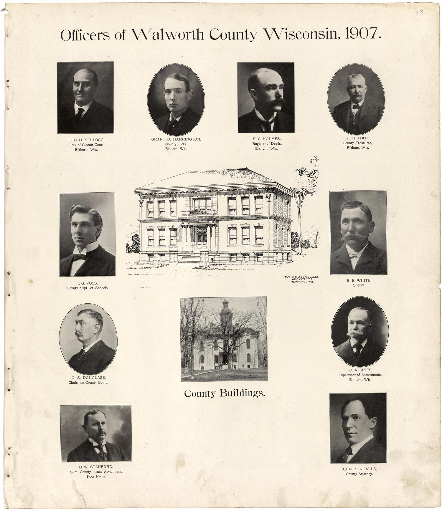 Officers of Walworth County Wisconsin, 1907 from Standard Atlas of Walworth County, Wisconsin : Including a Plat Book of the Villages, Cities and Townships of the County, Patrons Directory, Reference Business Directory and Departments Devoted to Gener... by Relic Map Company