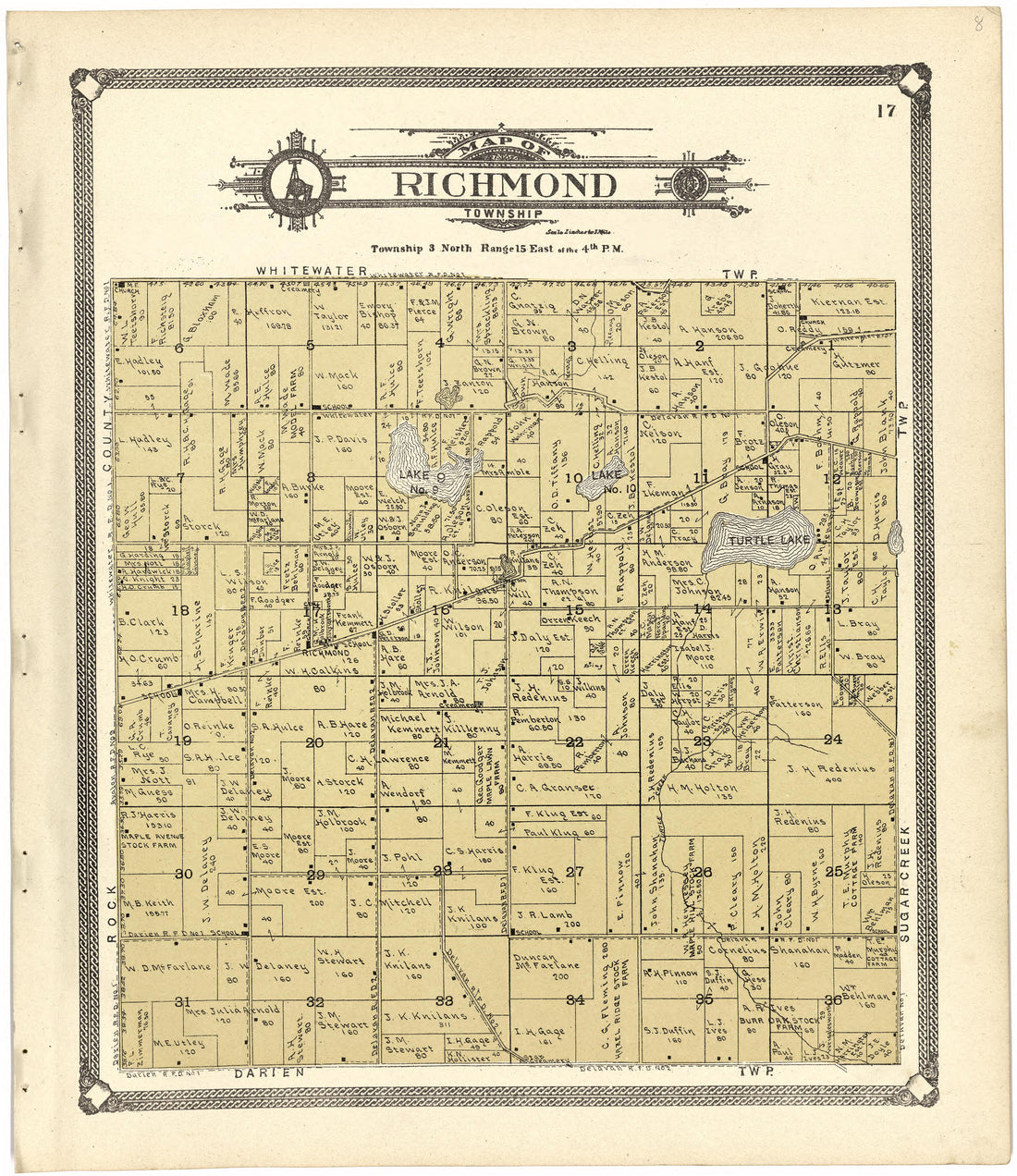 Map of Richmond Township from Standard Atlas of Walworth County, Wisconsin 1907 by Relic Map Company