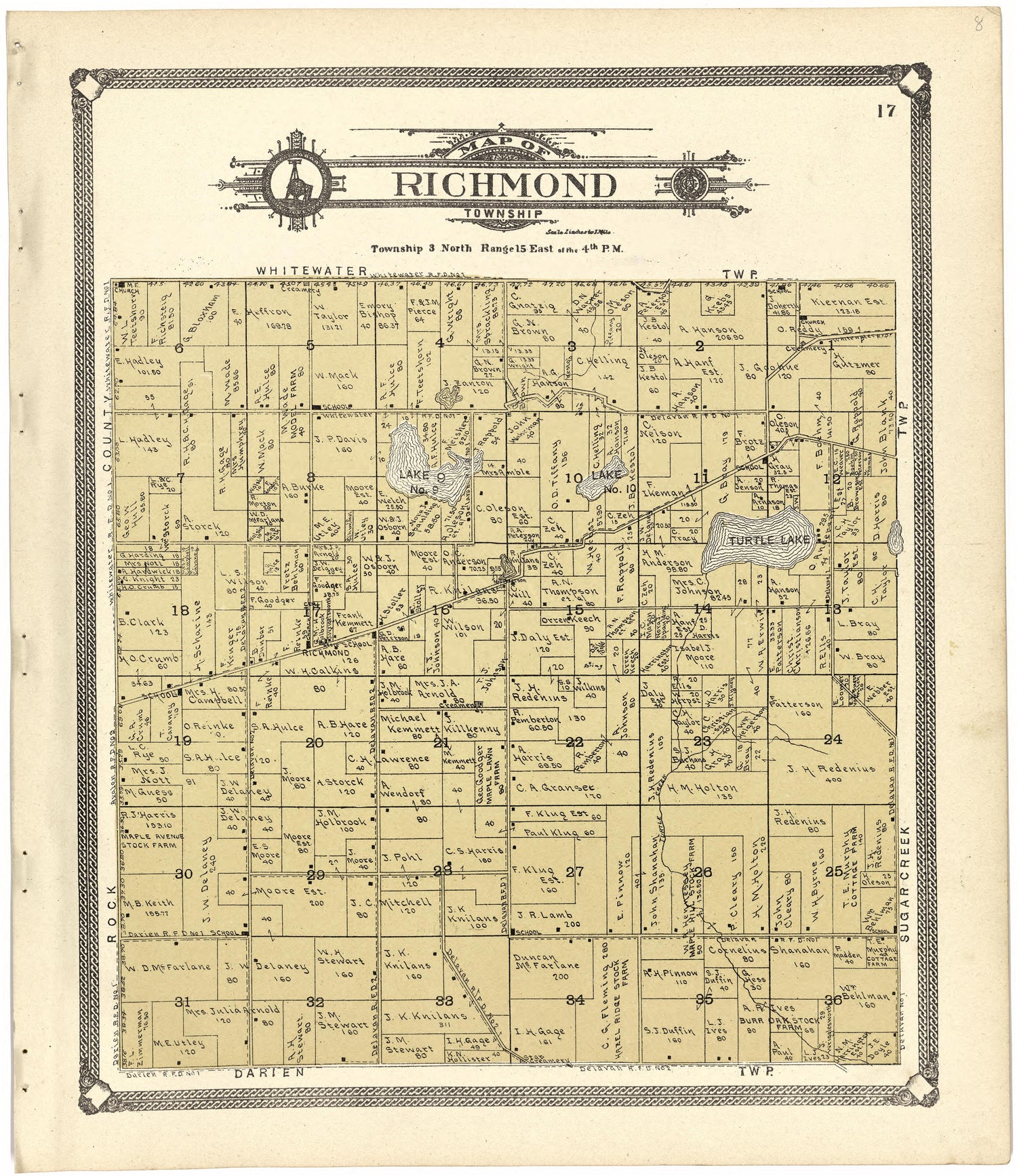 Map of Richmond Township from Standard Atlas of Walworth County, Wisconsin 1907 by Relic Map Company