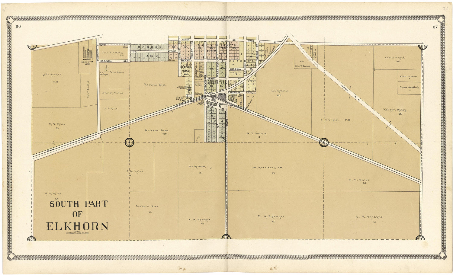 South Part of Elkhorn from Standard Atlas of Walworth County, Wisconsin 1907 by Relic Map Company