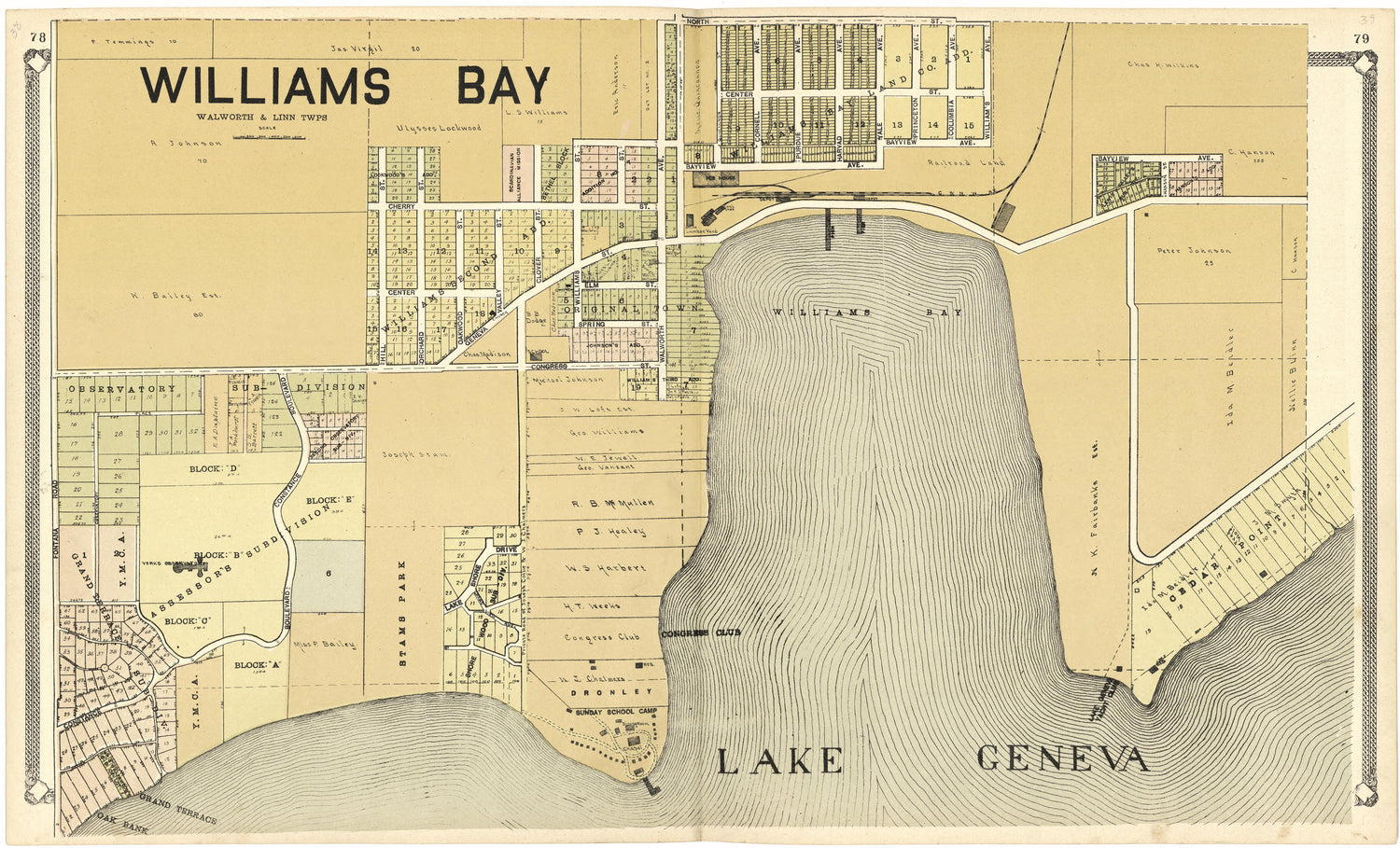 Williams Bay from Standard Atlas of Walworth County, Wisconsin 1907 by Relic Map Company
