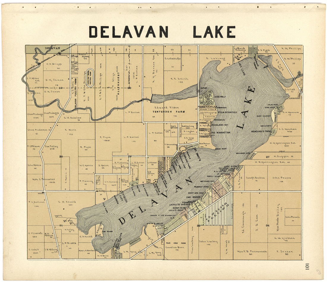 Delavan Lake from Standard Atlas of Walworth County, Wisconsin 1907 by Relic Map Company