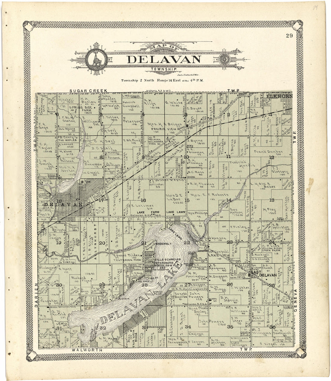 Map of Delavan Township from Standard Atlas of Walworth County, Wisconsin 1907 by Relic Map Company