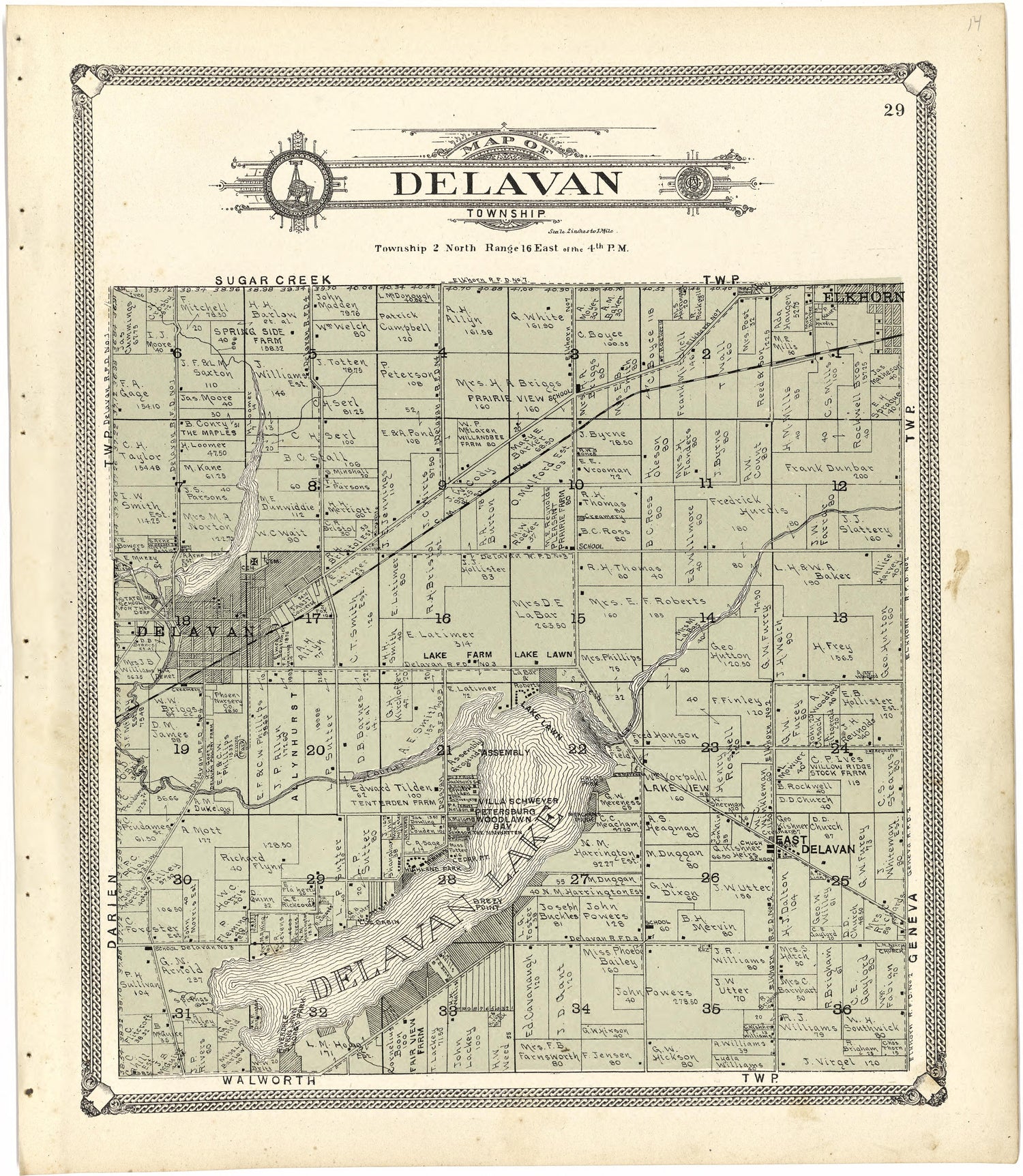 Map of Delavan Township from Standard Atlas of Walworth County, Wisconsin 1907 by Relic Map Company