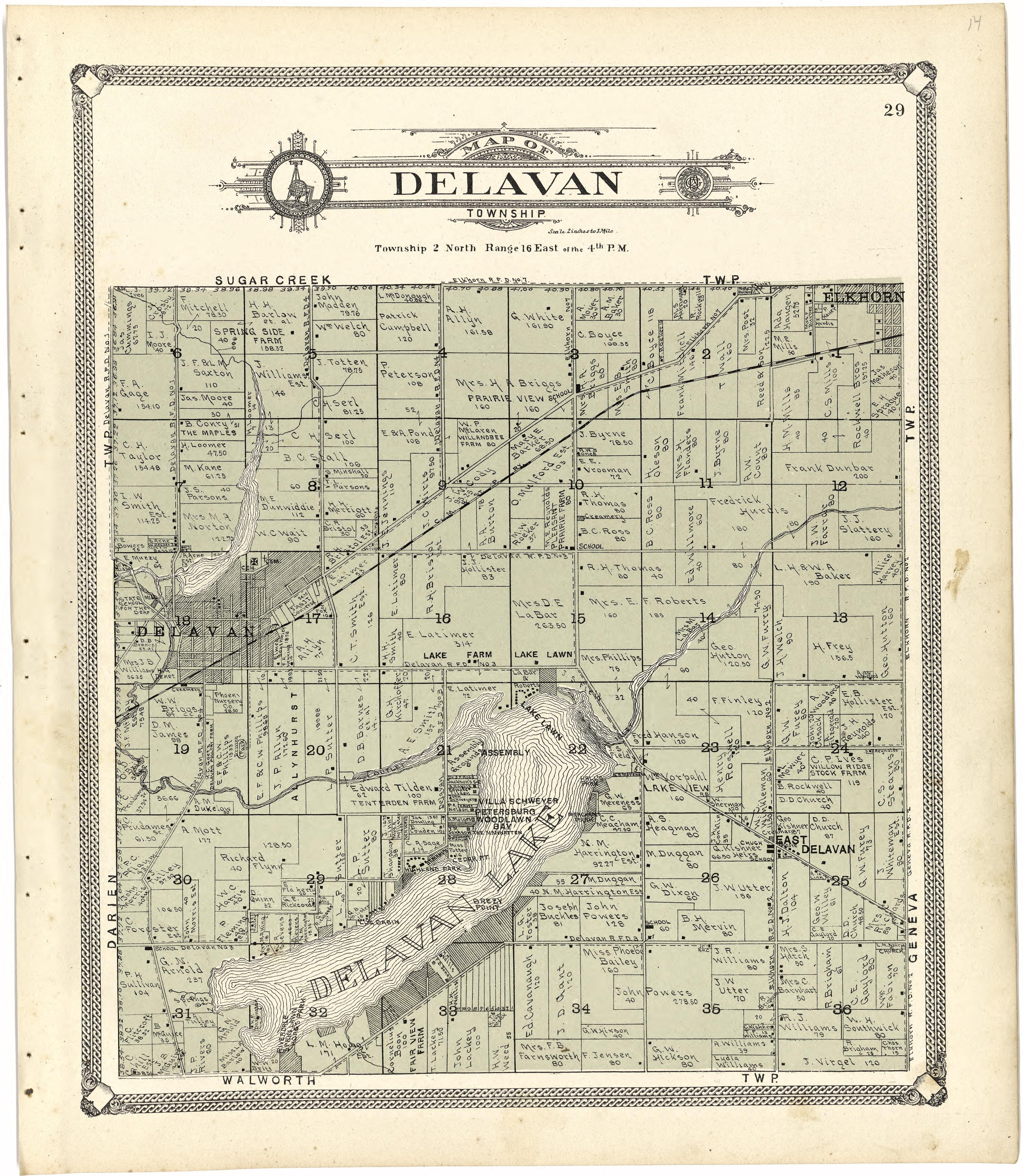 Map of Delavan Township from Standard Atlas of Walworth County, Wisconsin 1907 by Relic Map Company
