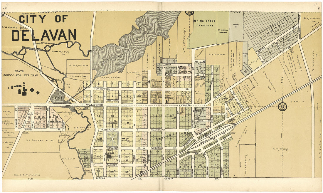 City of Delavan from Standard Atlas of Walworth County, Wisconsin 1907 by Relic Map Company