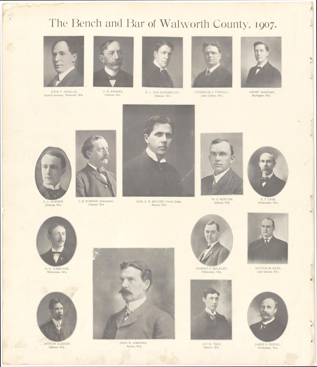 The Bench and Bar of Walworth County, 1907 from Standard Atlas of Walworth County, Wisconsin : Including a Plat Book of the Villages, Cities and Townships of the County, Patrons Directory, Reference Business Directory and Departments Devoted to Genera... by Relic Map Company