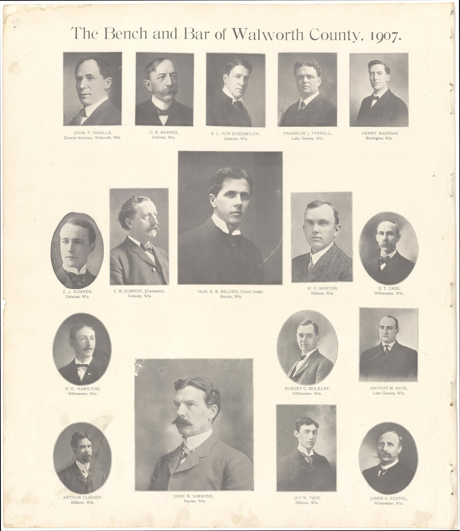 The Bench and Bar of Walworth County, 1907 from Standard Atlas of Walworth County, Wisconsin : Including a Plat Book of the Villages, Cities and Townships of the County, Patrons Directory, Reference Business Directory and Departments Devoted to Genera... by Relic Map Company