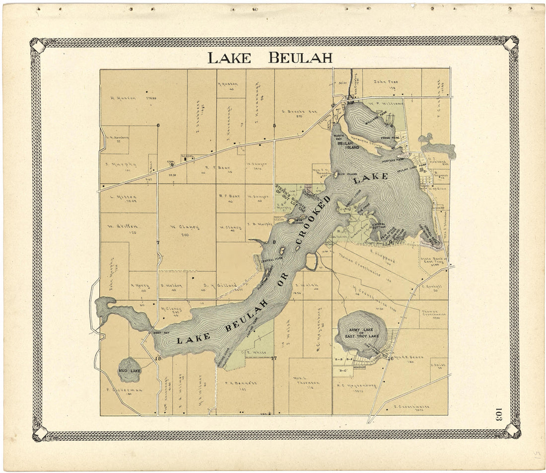 Lake Beulah from Standard Atlas of Walworth County, Wisconsin 1907 by Relic Map Company