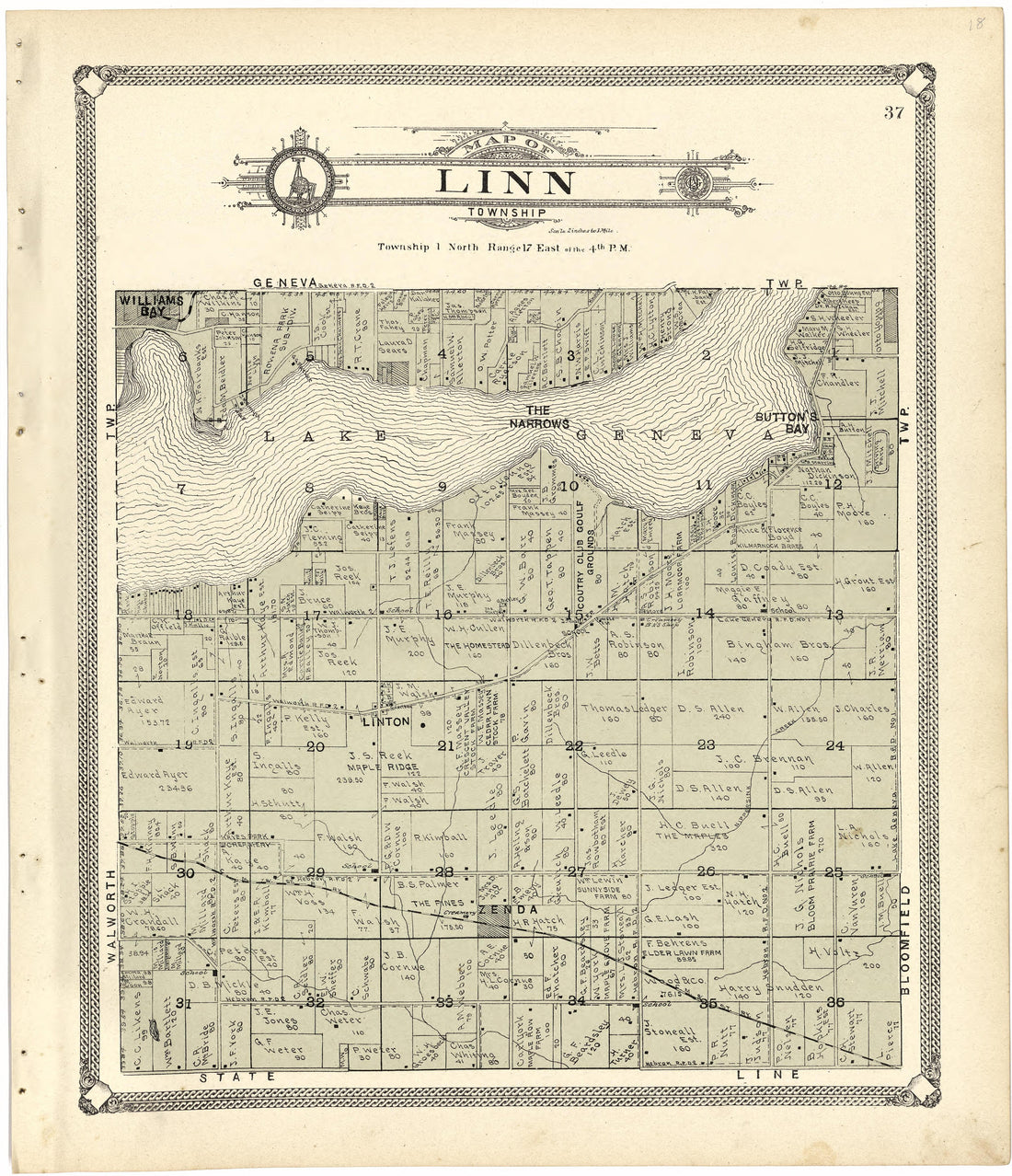 Map of Linn Township from Standard Atlas of Walworth County, Wisconsin 1907 by Relic Map Company