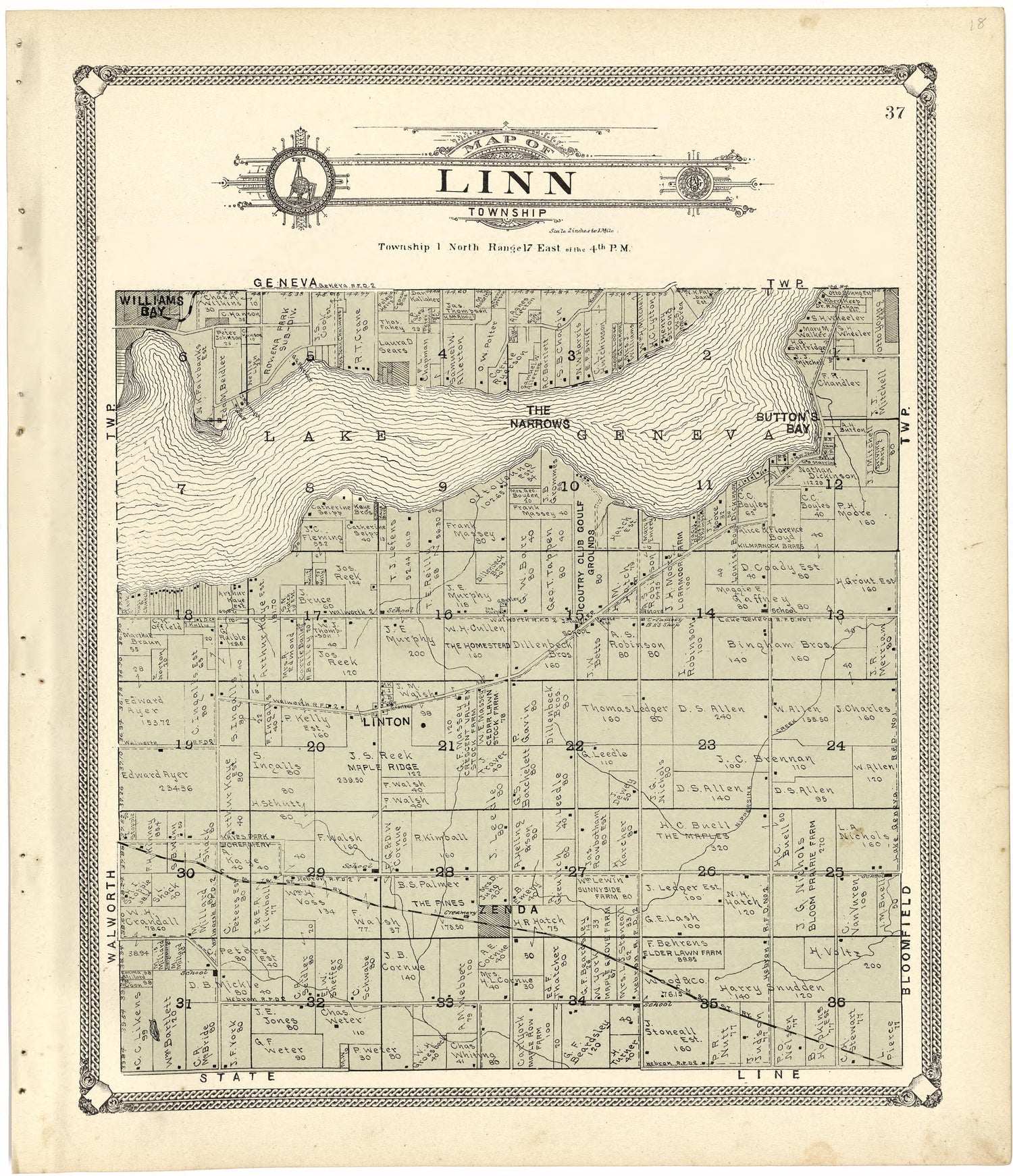 Map of Linn Township from Standard Atlas of Walworth County, Wisconsin 1907 by Relic Map Company