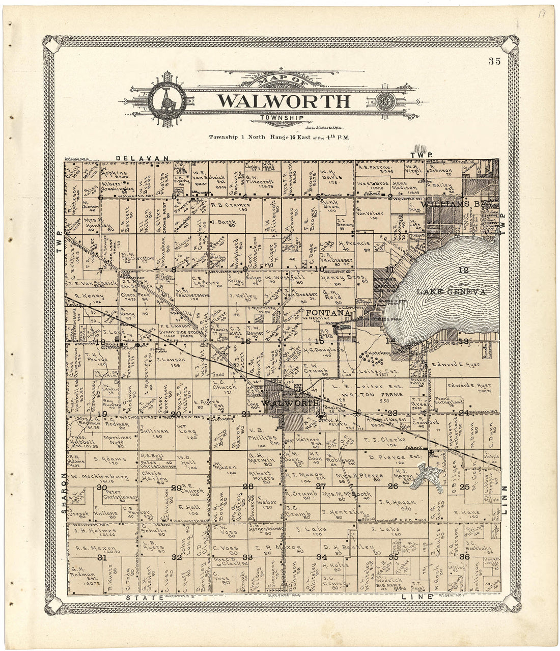 Map of Walworth Township from Standard Atlas of Walworth County, Wisconsin 1907 by Relic Map Company