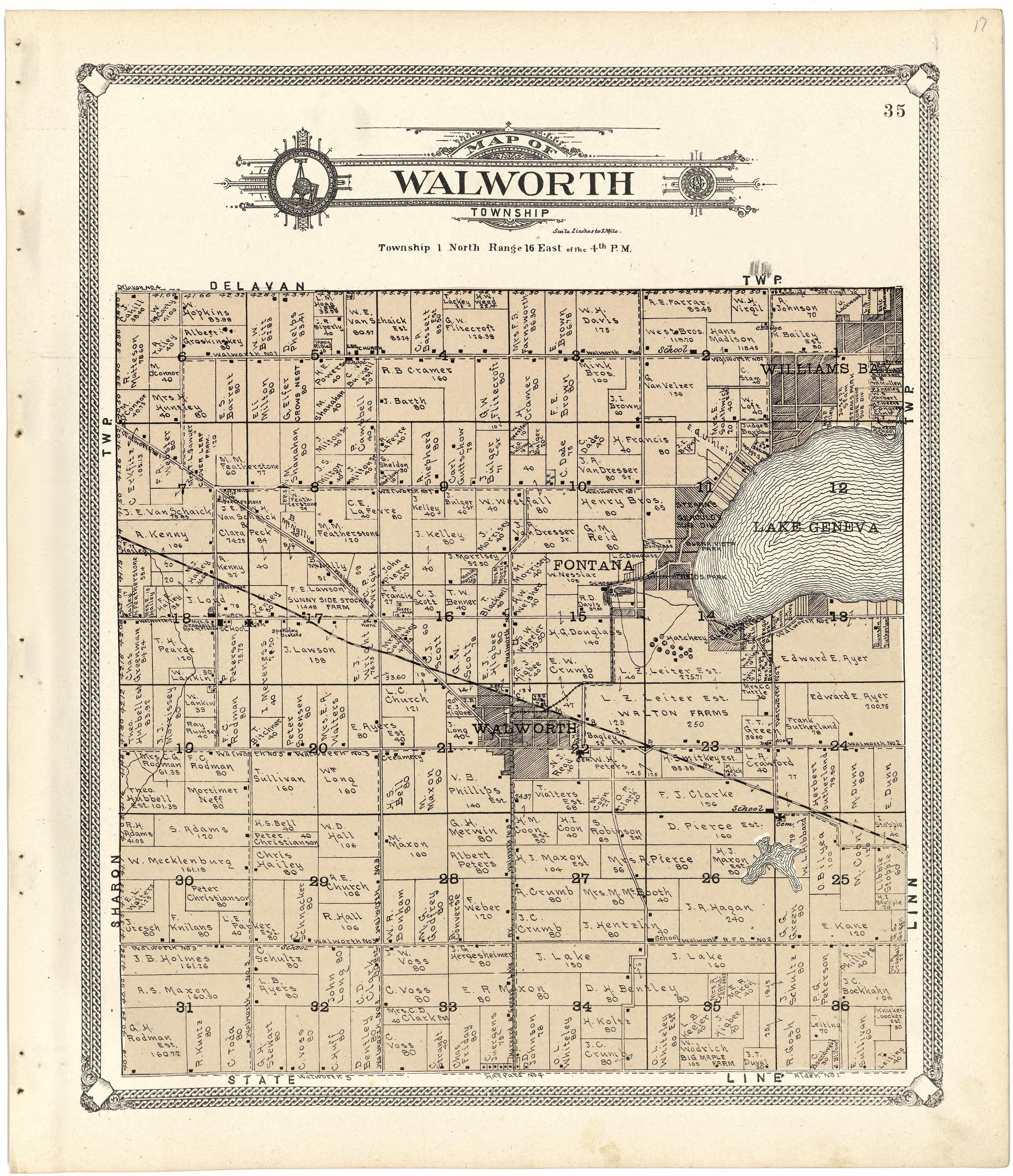 Map of Walworth Township from Standard Atlas of Walworth County, Wisconsin 1907 by Relic Map Company