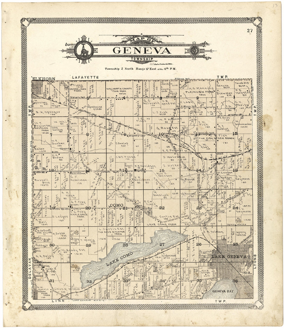 Map of Geneva Township from Standard Atlas of Walworth County, Wisconsin 1907 by Relic Map Company