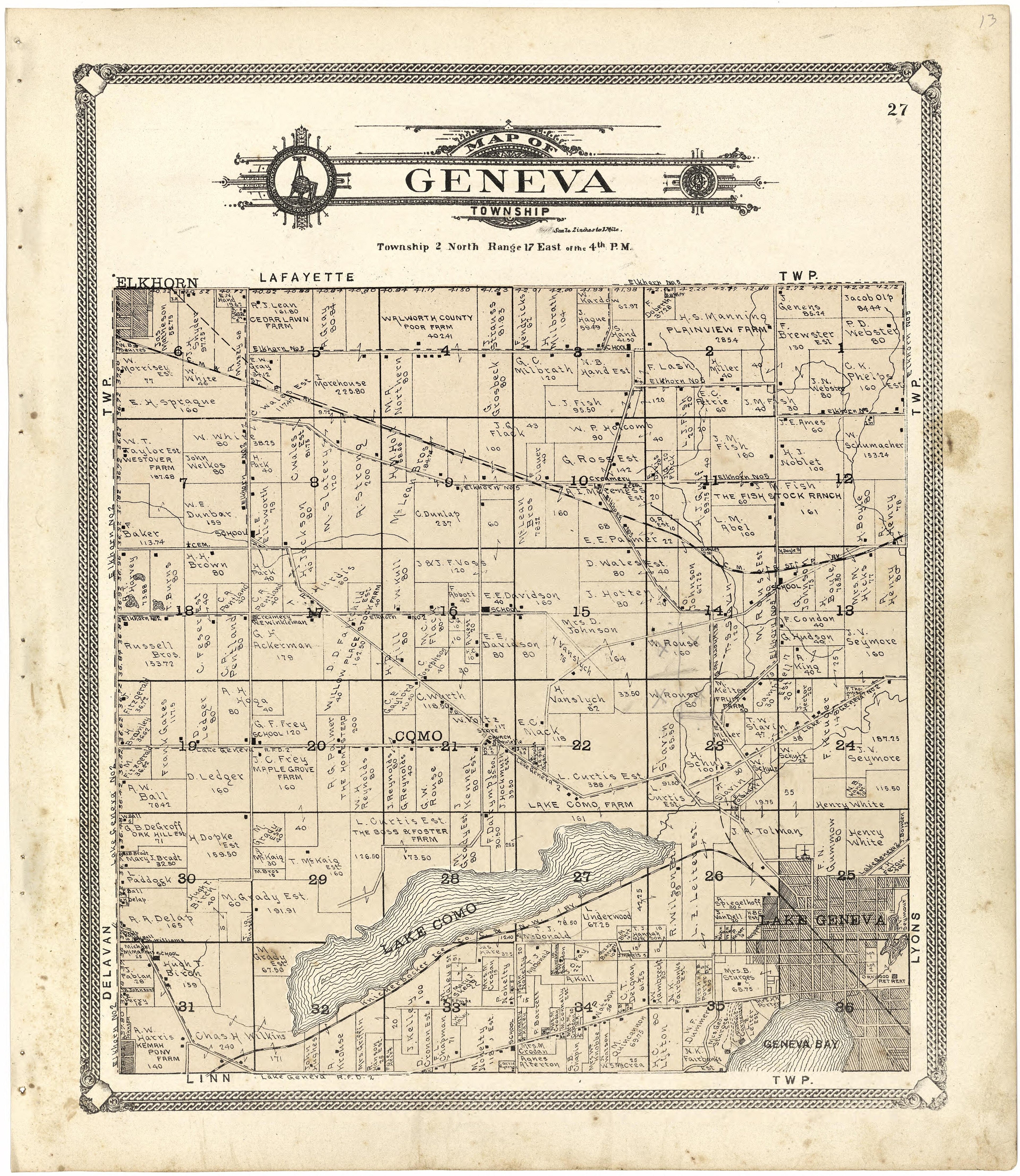 Map of Geneva Township from Standard Atlas of Walworth County, Wisconsin 1907 by Relic Map Company