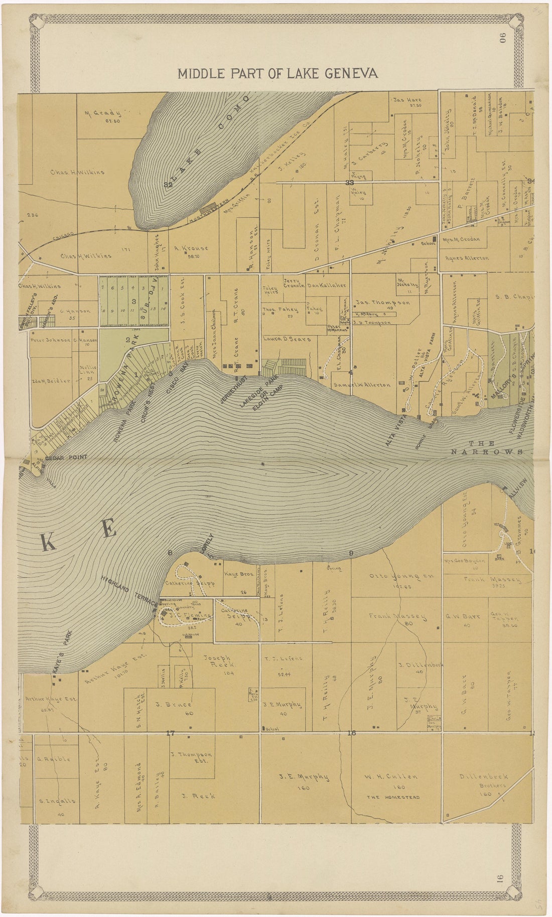 Middle Part of Lake Geneva from Standard Atlas of Walworth County, Wisconsin 1907 by Relic Map Company