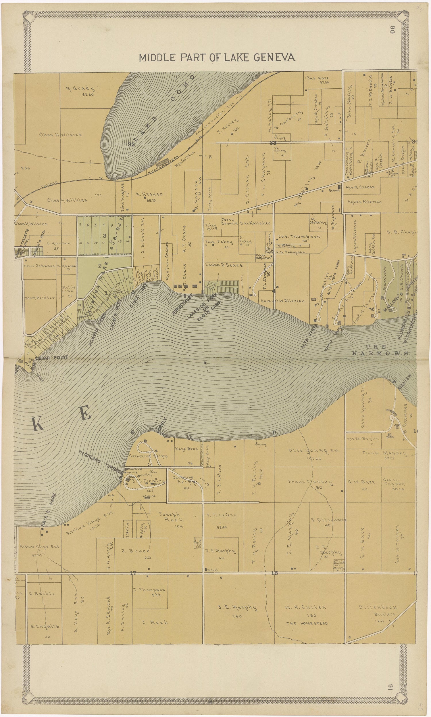 Middle Part of Lake Geneva from Standard Atlas of Walworth County, Wisconsin 1907 by Relic Map Company