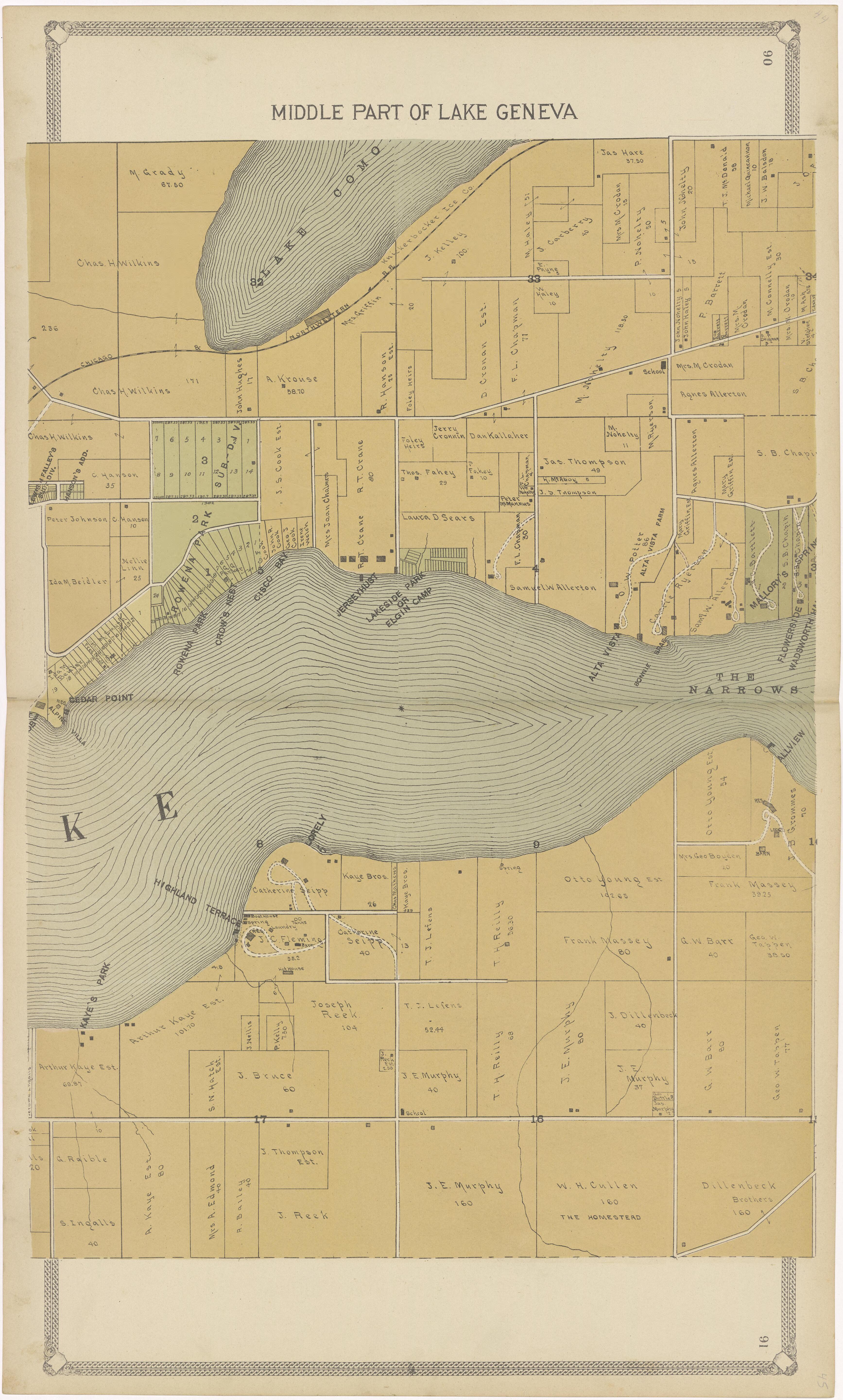 Middle Part of Lake Geneva from Standard Atlas of Walworth County, Wisconsin 1907 by Relic Map Company